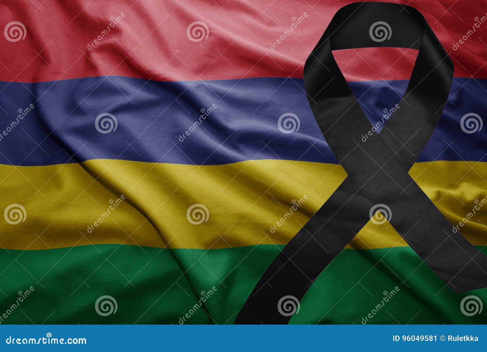 Drapeau Des Iles Maurice Avec Le Ruban De Deuil Noir Image Stock Image Du Louis Indicateur 96049581