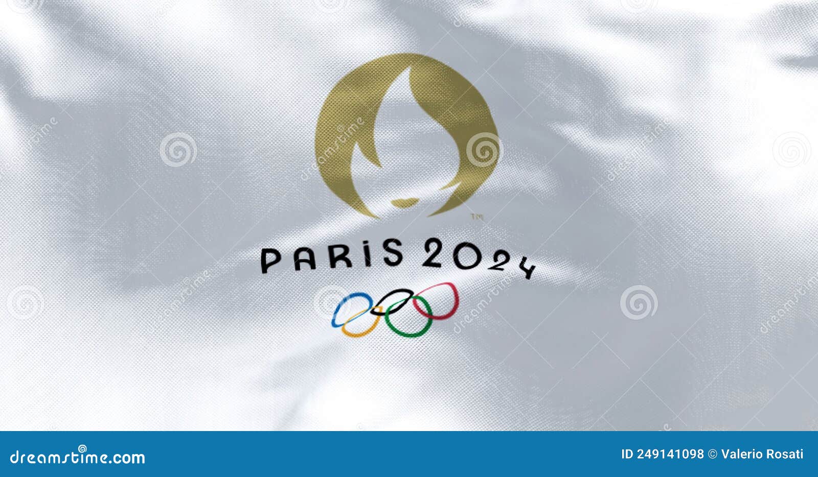 Drapeau Olympique De Paris 2024 Agitant Au Vent Photo stock