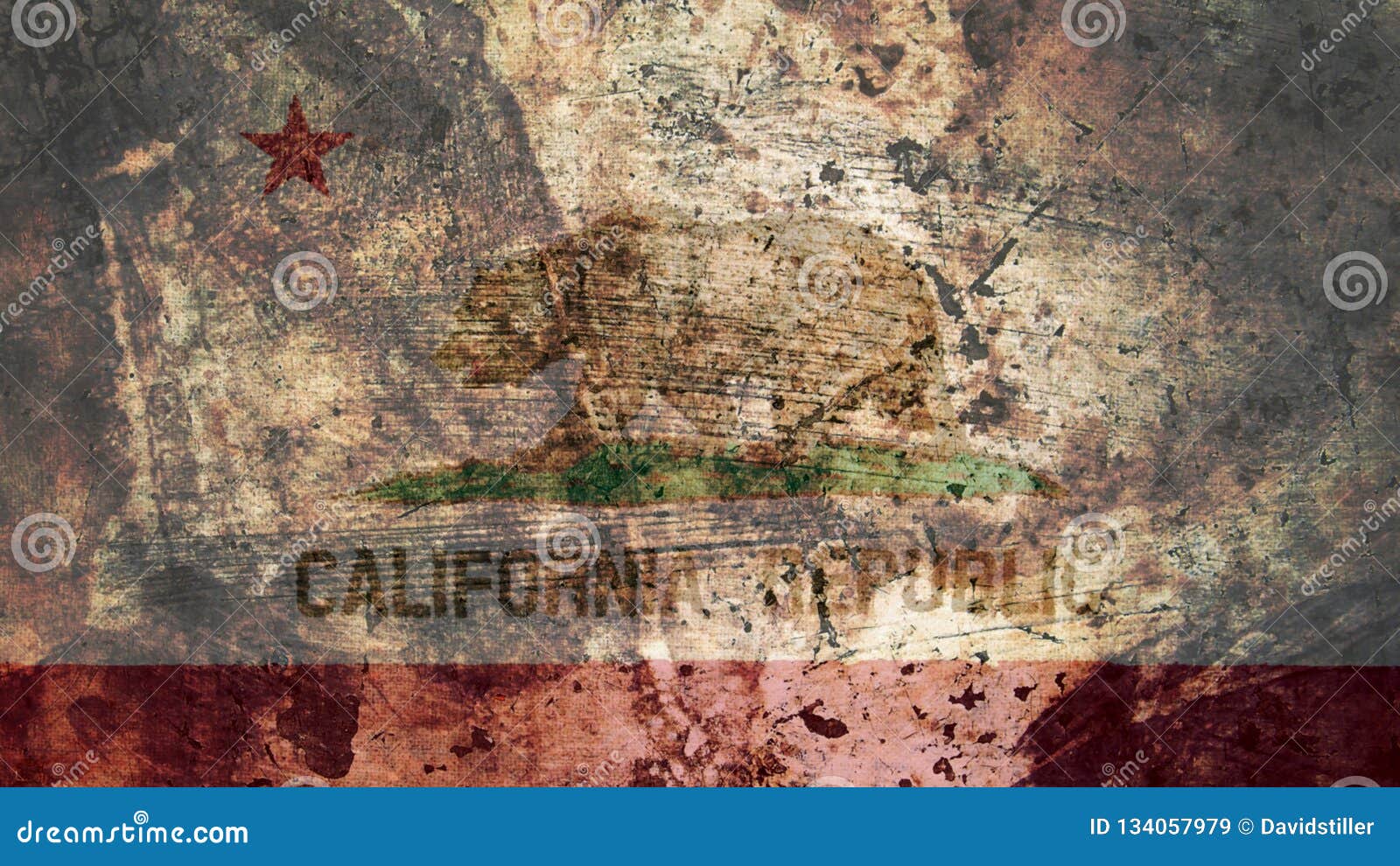 Drapeau très sale de la Californie, texture grunge de fond. Drapeau sale même de la Californie de cru, texture grunge de fond