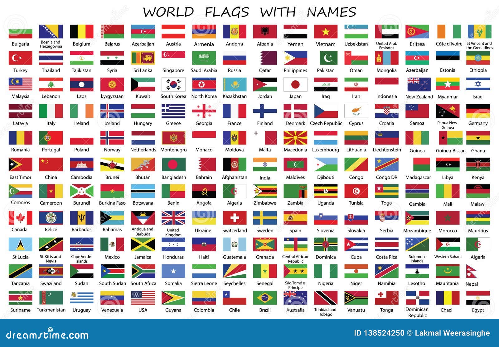 drapeau du monde avec leur nom