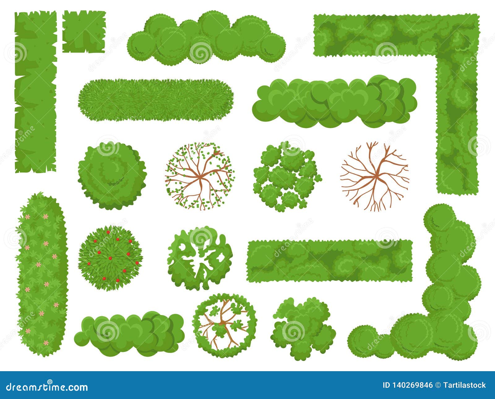 Draufsichtbaume Und Busche Baum Des Waldes Gruner Parkbusch Und Betriebskartenelemente Schauen Vom Oben Genannten Lokalisierten Vektor Abbildung Illustration Von Waldes Genannten