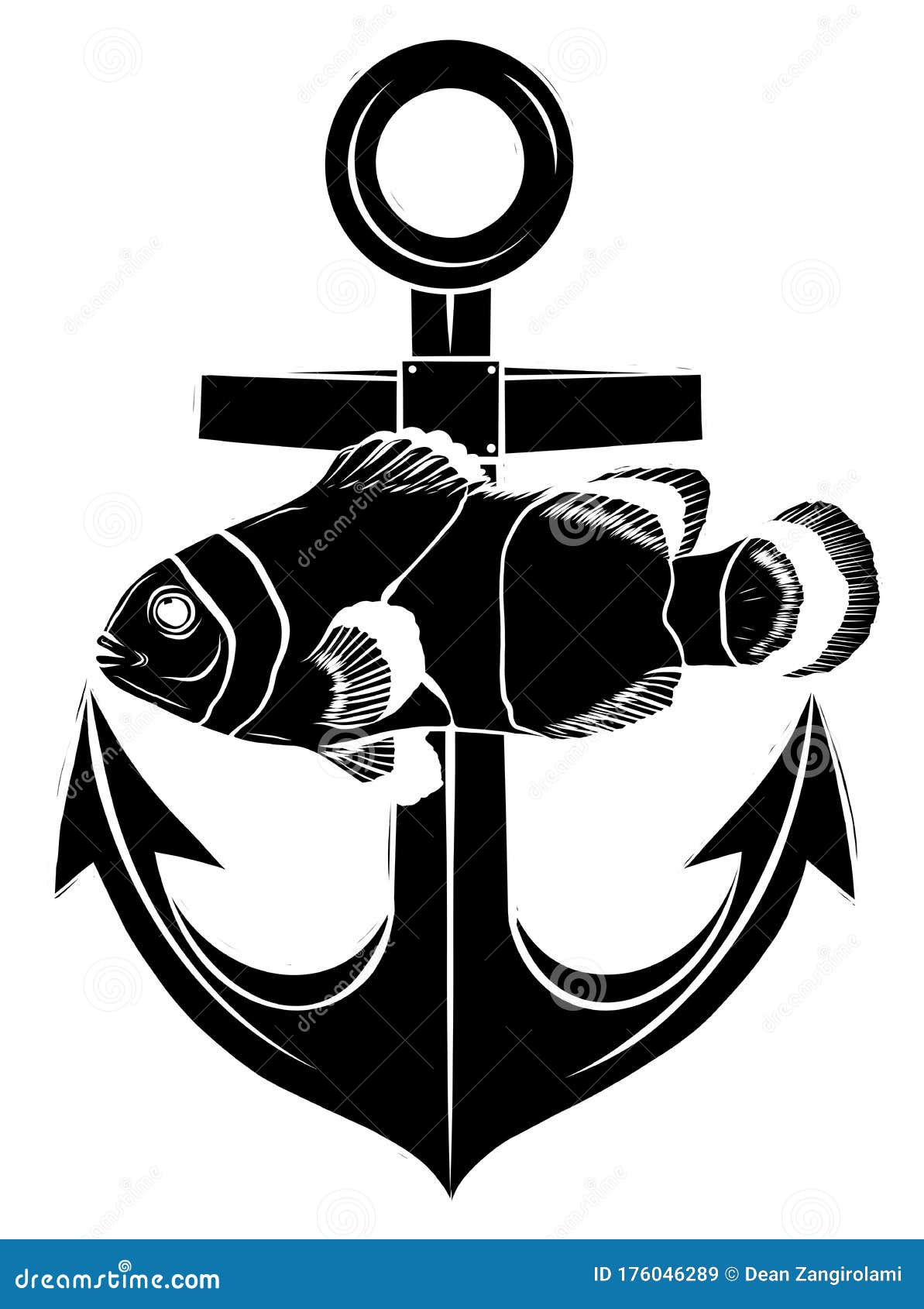 A Draw Anchor and Fish Vector Illustarion Stock Vector Illustration of algae, contour 176046289