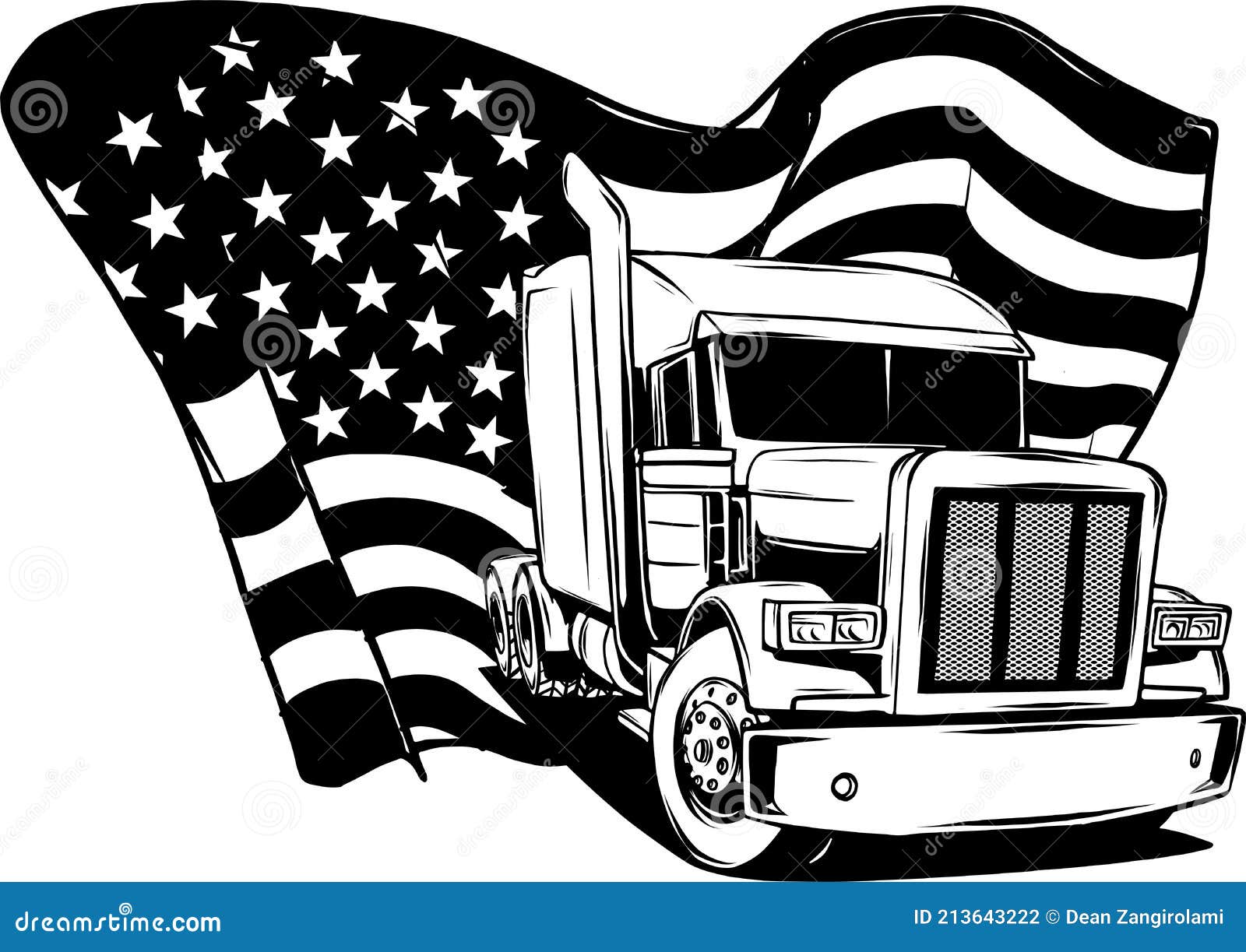Draw in Black and White of Classic American Truck. Vector Illustration ...