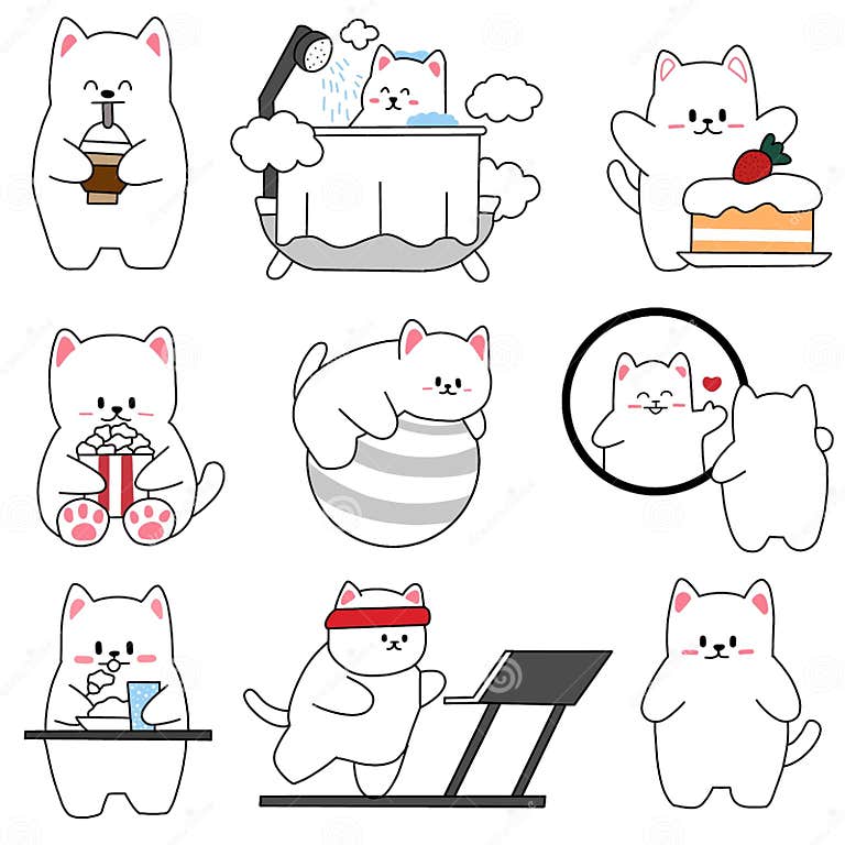 Draw Collection Funny Cats Doodle Cartoon Style. Stock Illustration ...