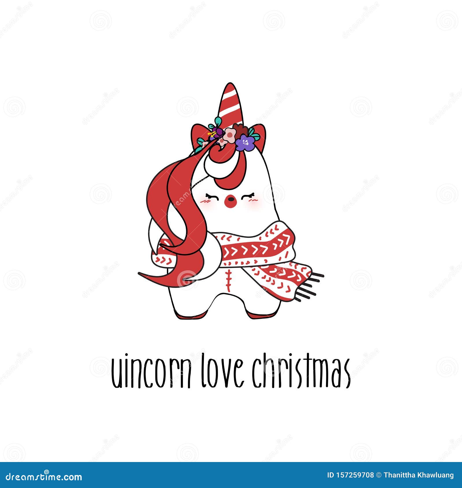 Draw Cute Unicorn for Christmas Day Stock Vector Illustration of