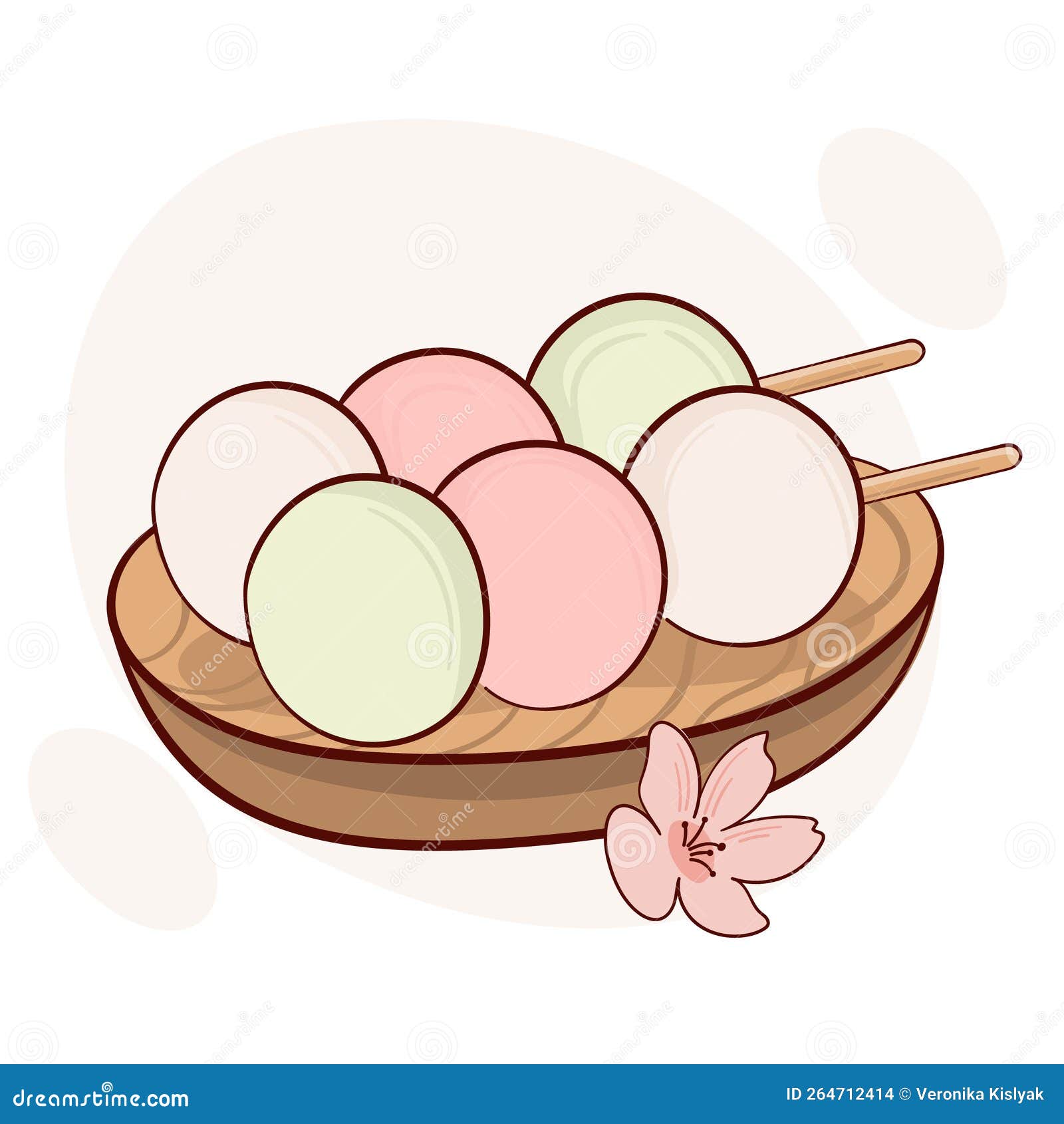 Draw funny kawaii Japan tradition sweet mochi vector illustration