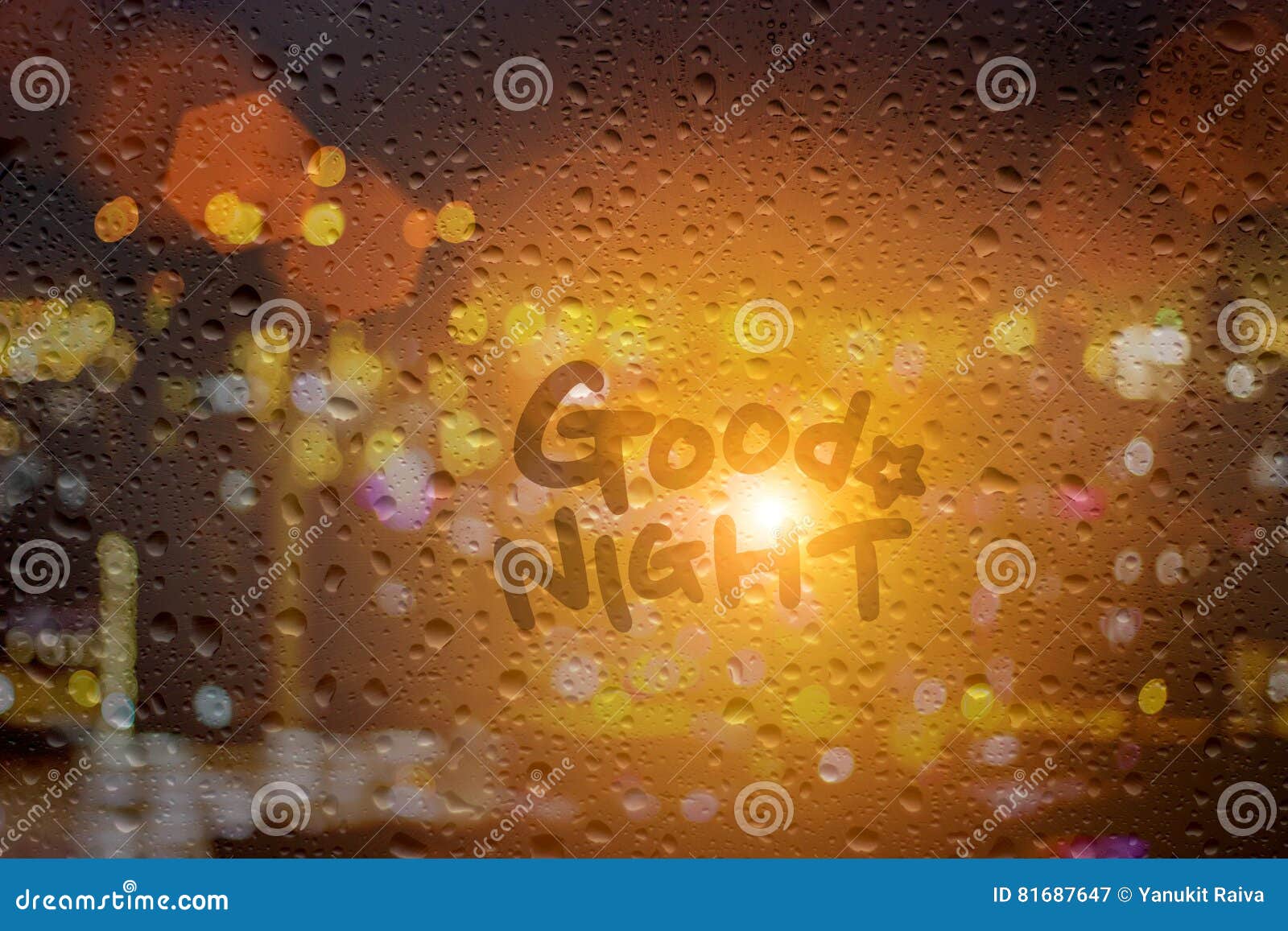 Draw good night on window stock image. Image of good - 81687647