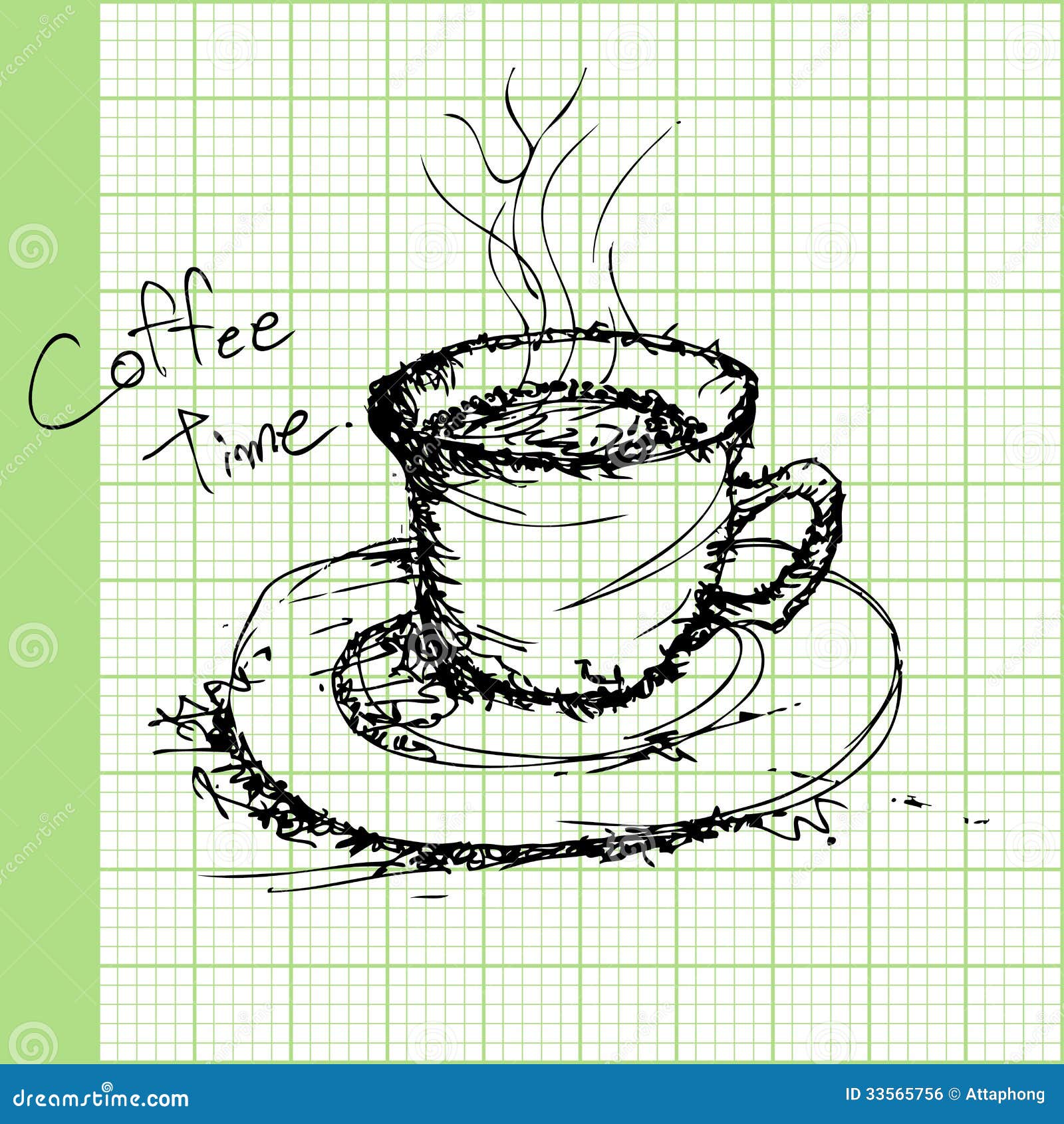 Draw Sketches Of Coffee On Graph Paper Vector Stock Vector