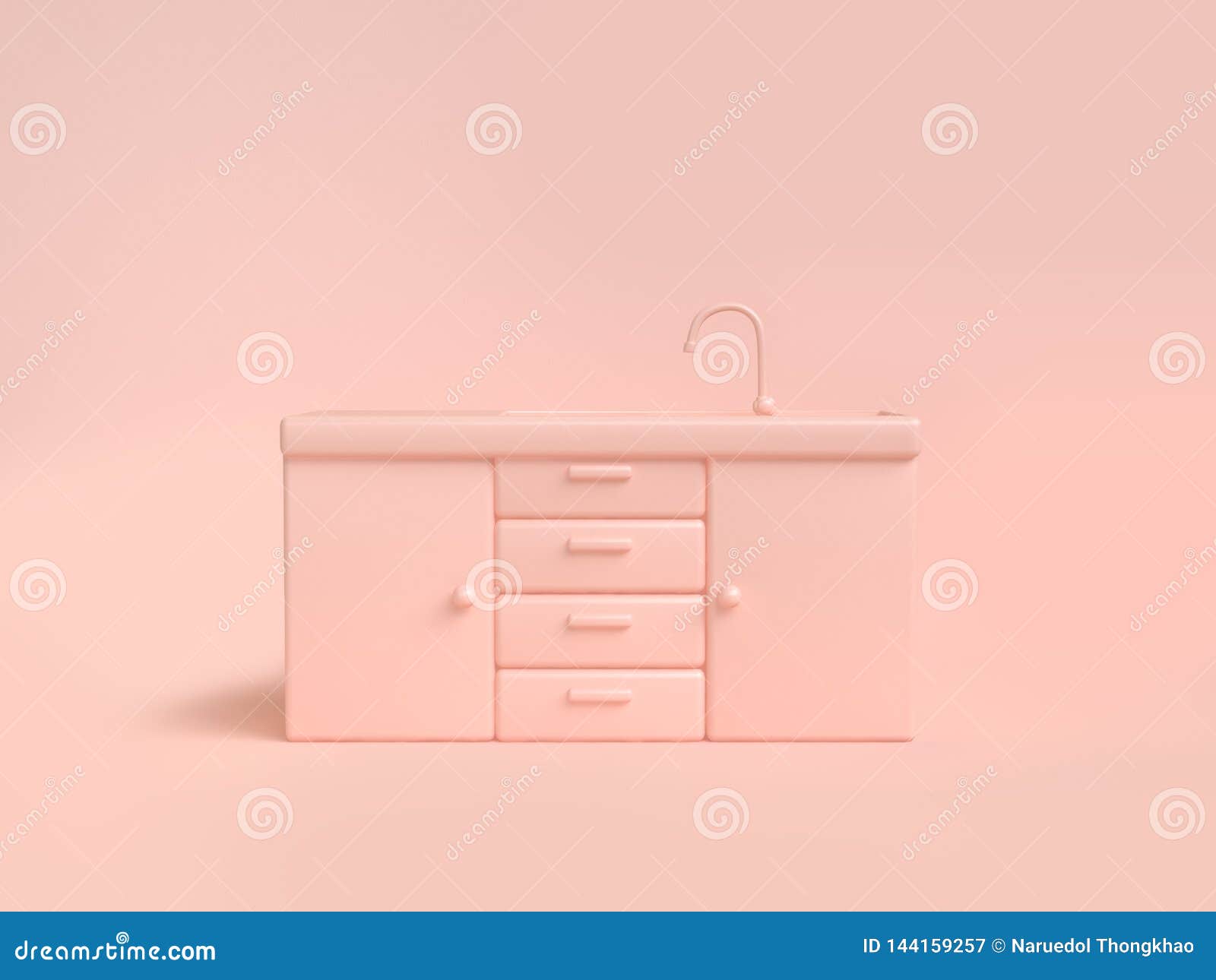 Drawer Cabinet Kitchen Sink Abstract Soft Pink Cream Background 3d