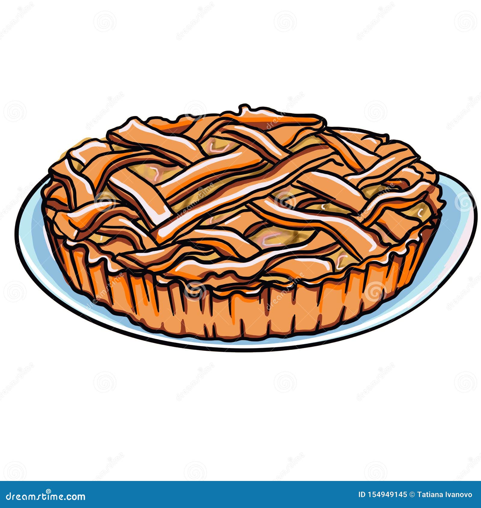 Drawing Apple Pie on a White Background Stock Illustration