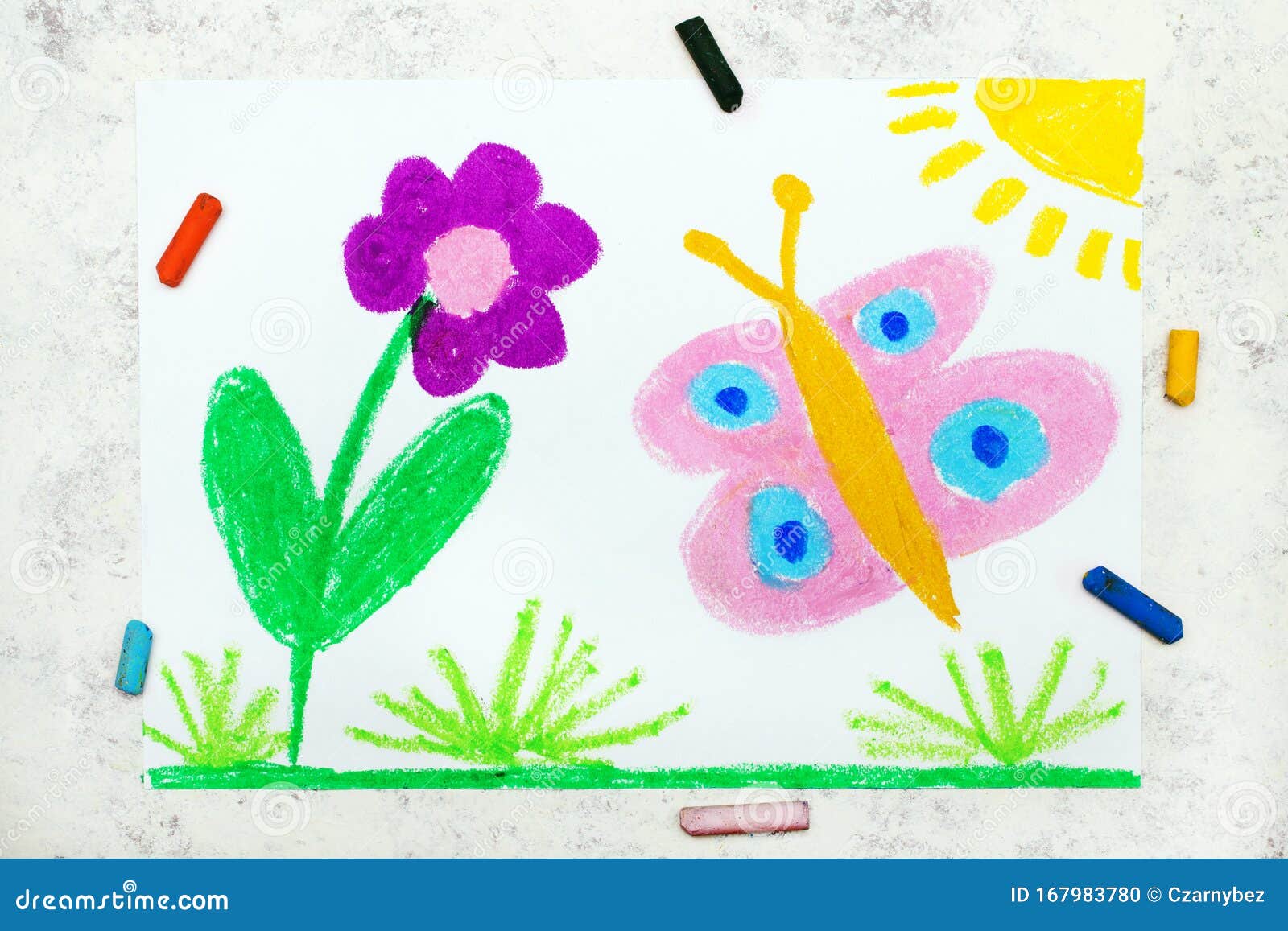 Drawing: Beautiful Butterfly and Flower. Spring Meadow Stock Photo ...