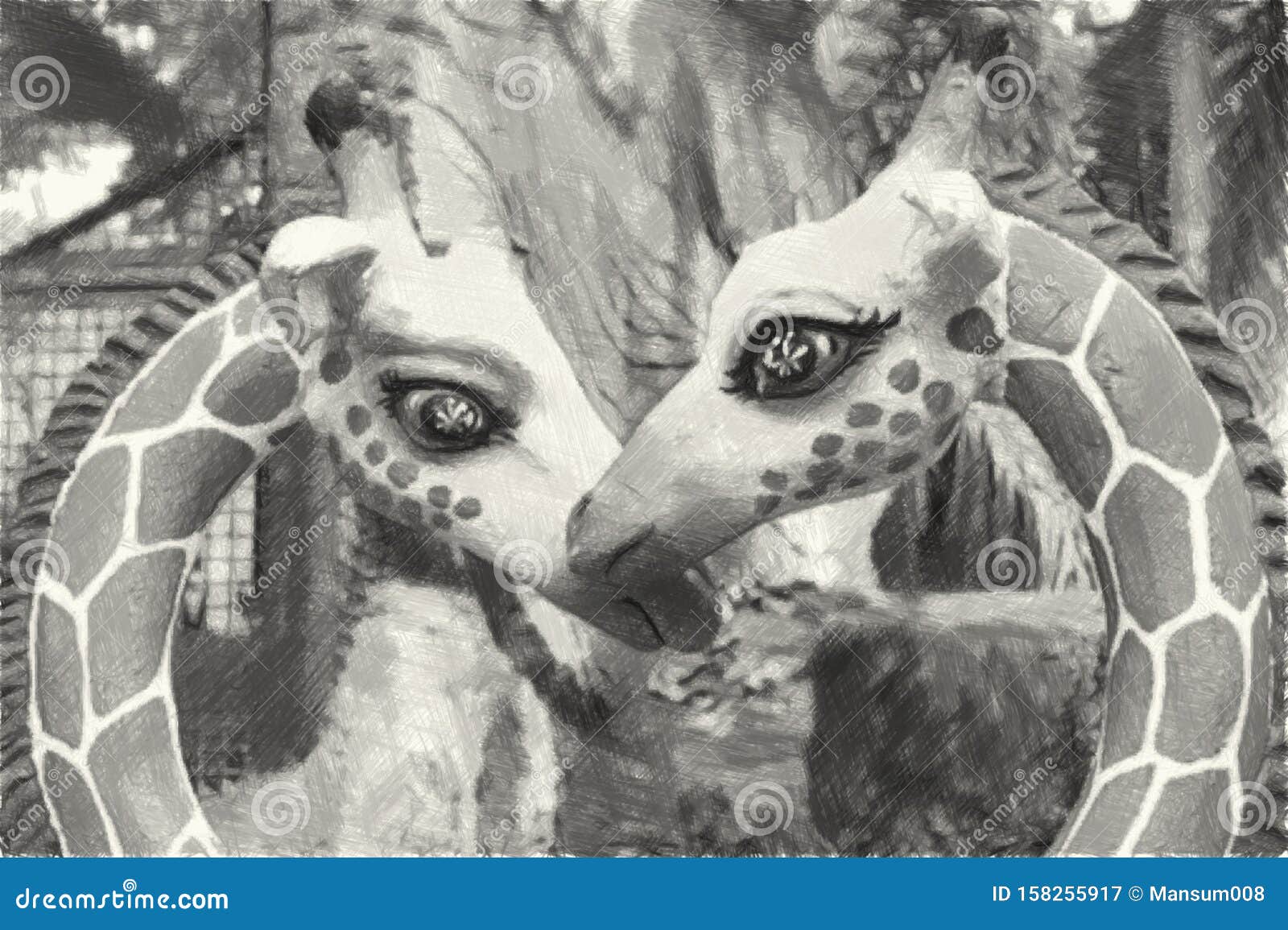 Drawing Black and White of Giraffe Background Stock Image - Image of