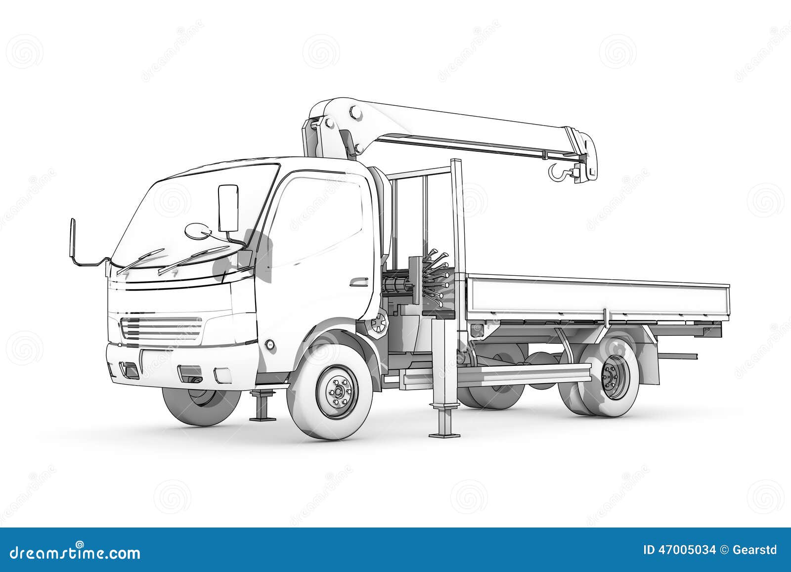 Drawing: Black-and-white Sketch Of Loader Stock 