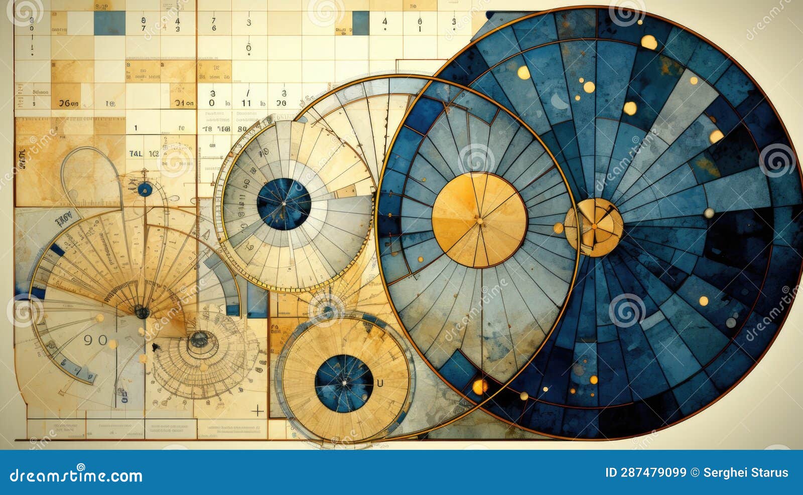 A Drawing of a Blue and Yellow Clock. Generative AI Image. Stock Image