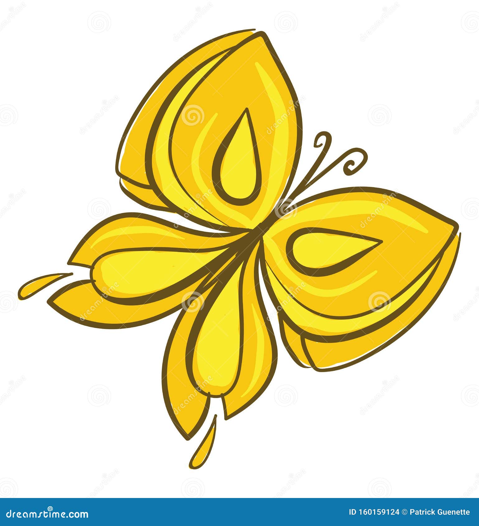 Drawing of a Brightly Colored Yellow Butterfly Vector or Color ...