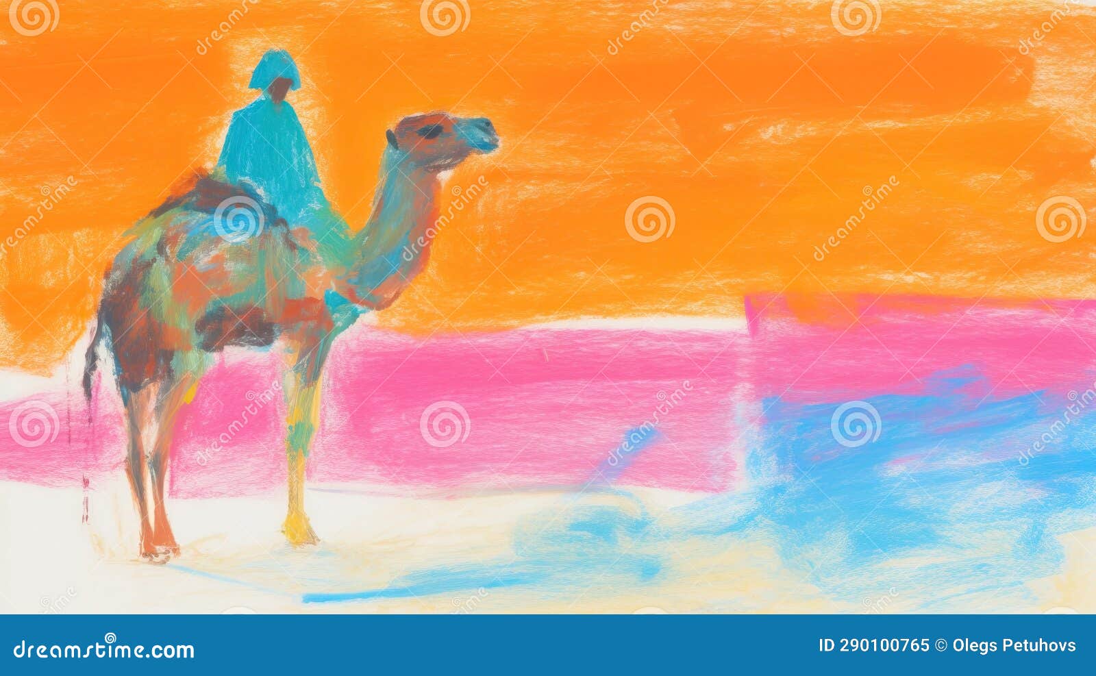 A Drawing of a Camel in Front of an Orange Sky Stock Illustration