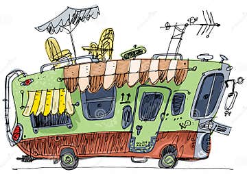 A drawing of camper van stock vector. Illustration of comfort - 205564188
