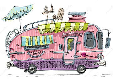 A drawing of camper van stock vector. Illustration of outdoor - 205564651