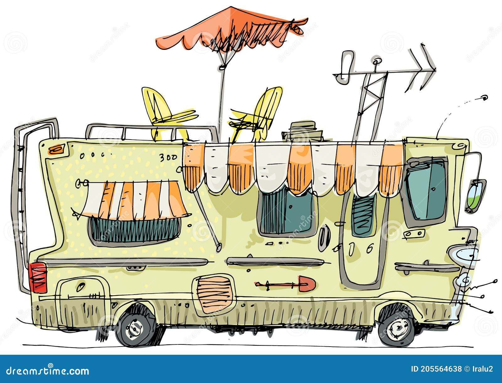 a drawing of camper van