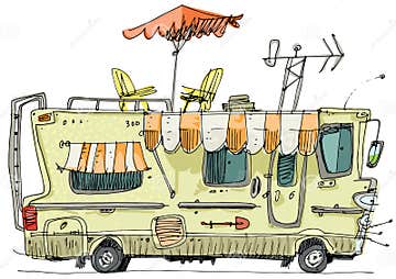 A drawing of camper van stock illustration. Illustration of road ...