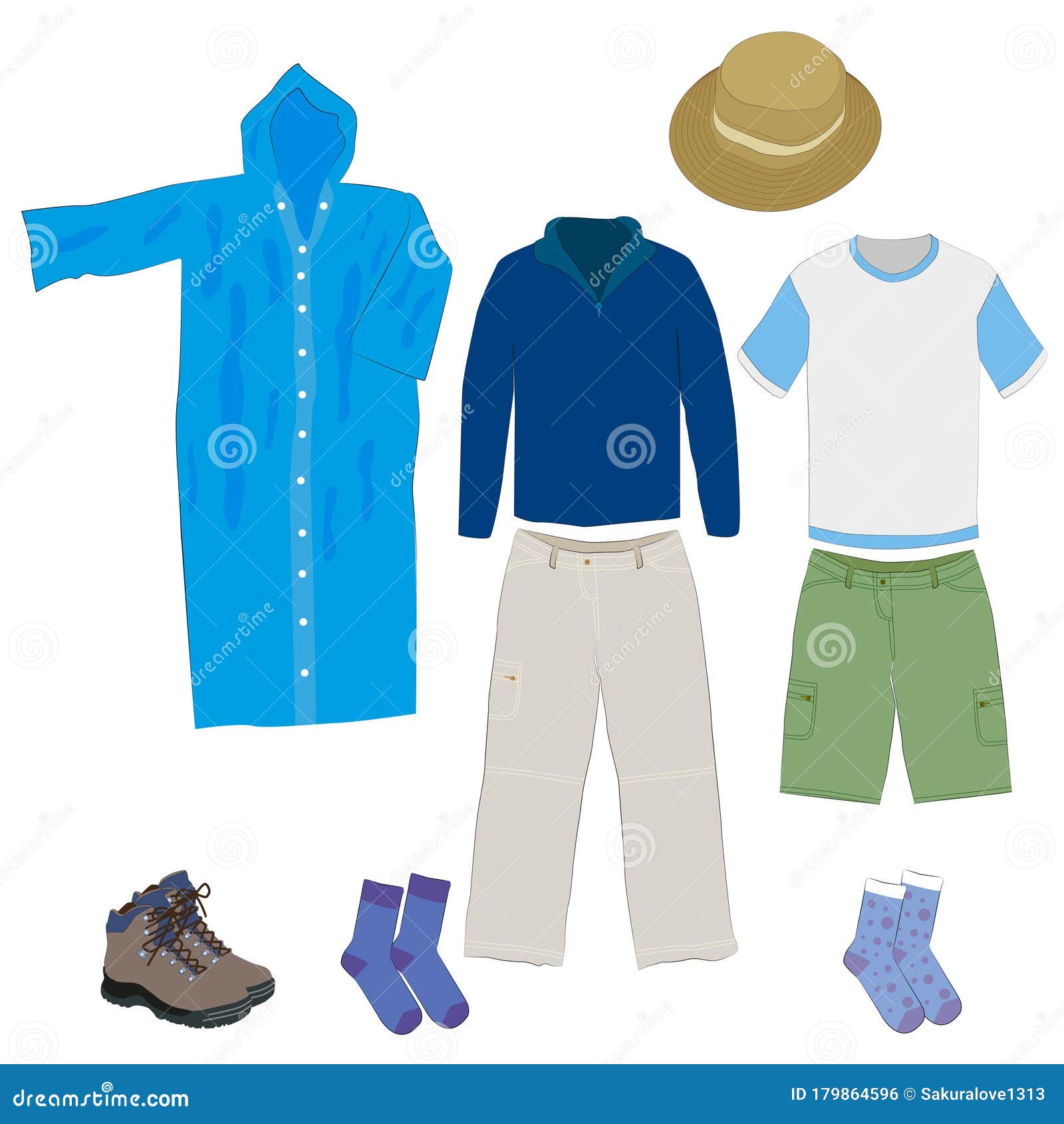 Drawing of Camping Equipment and Clothes Doodle Icons Set Stock ...