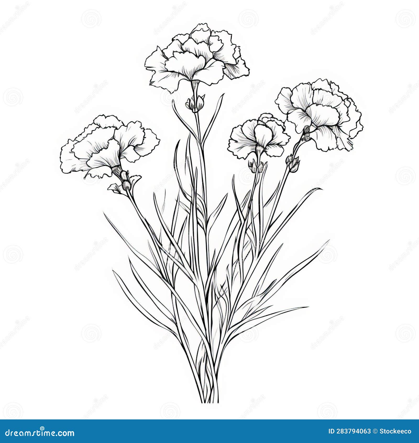 Minimalist White Carnation Sketch on White Background Stock ...
