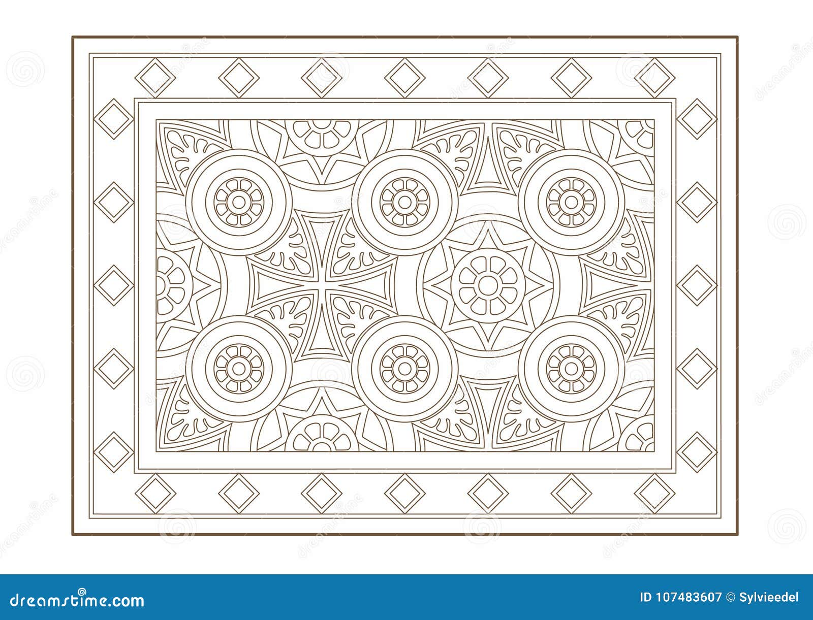 Drawing of a Carpet with a Cylindrical Pattern Stock Vector