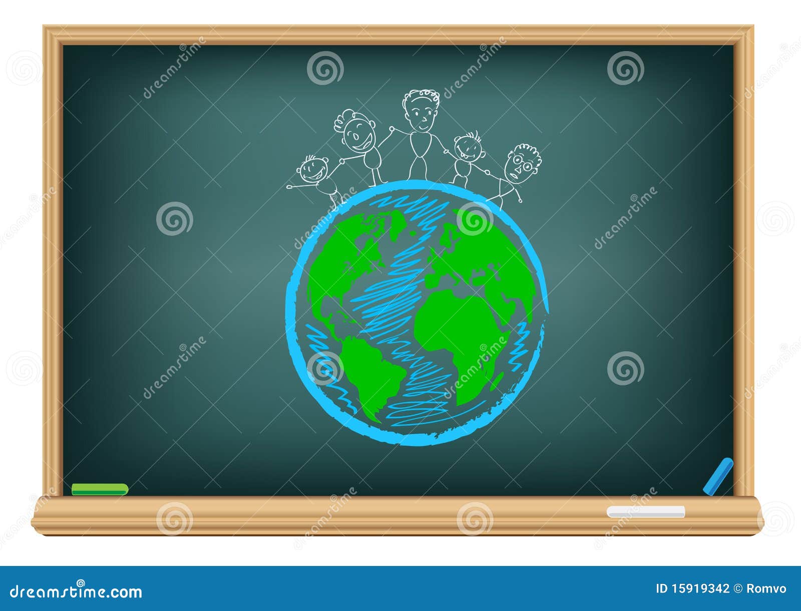 Drawing Children and Earth by a Chalk Stock Vector Illustration of