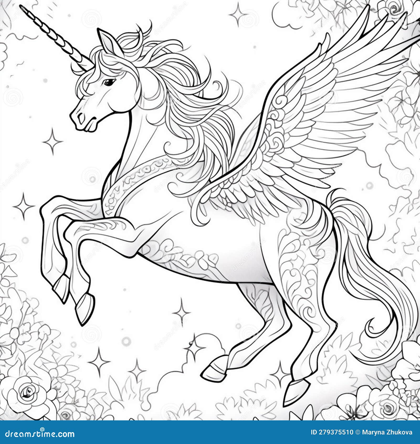 Drawing of a Children S Coloring Book of a Unicorn, Hyper Detailed