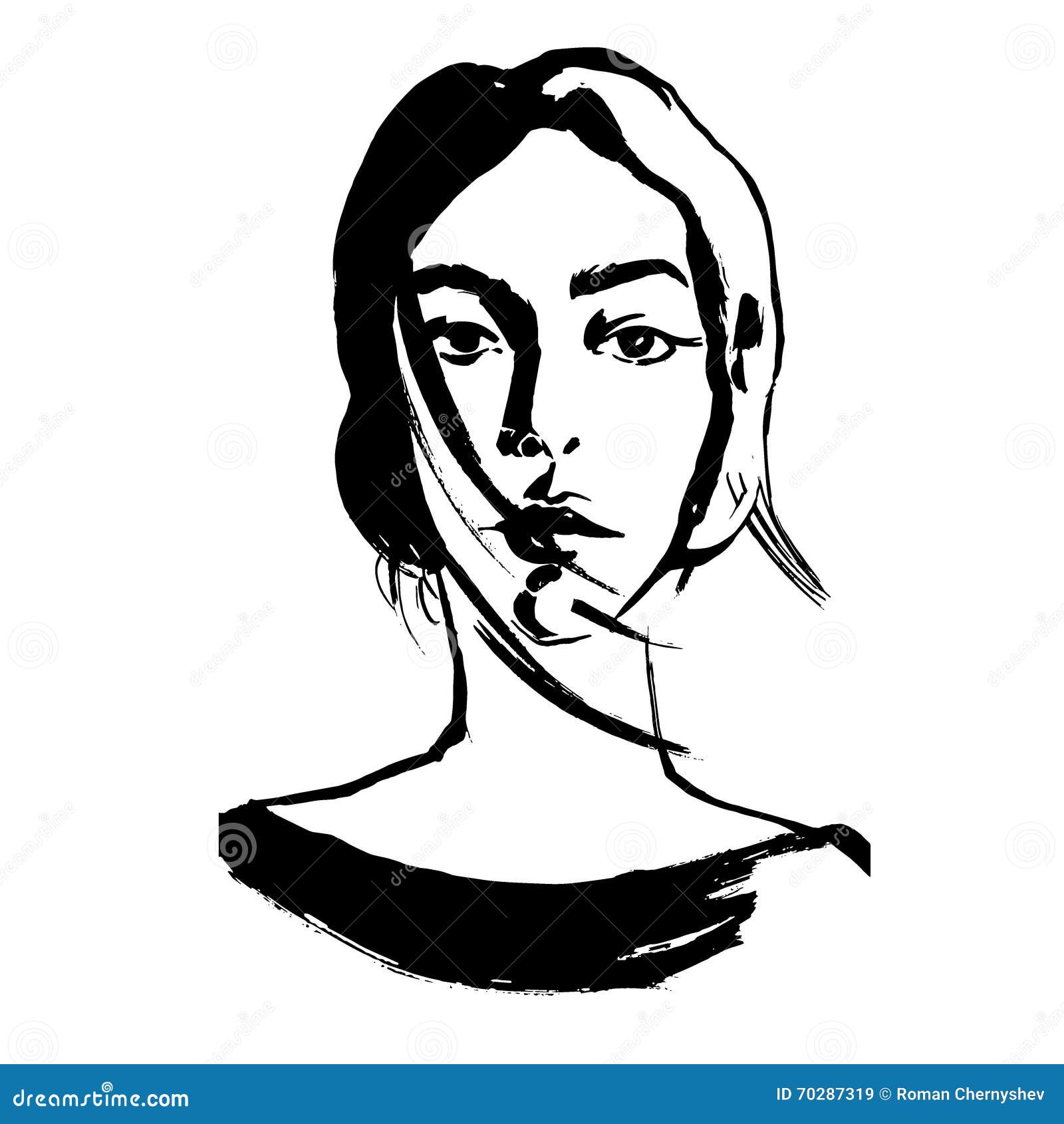 Drawing Close Up Portrait Of Young Woman Stock Vector