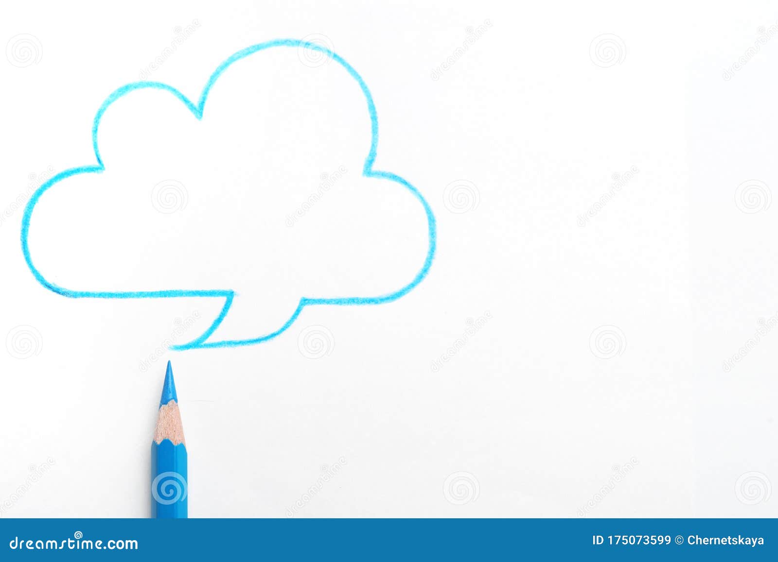 Drawing of Cloud and Light Blue Pencil on Background, Top View Stock
