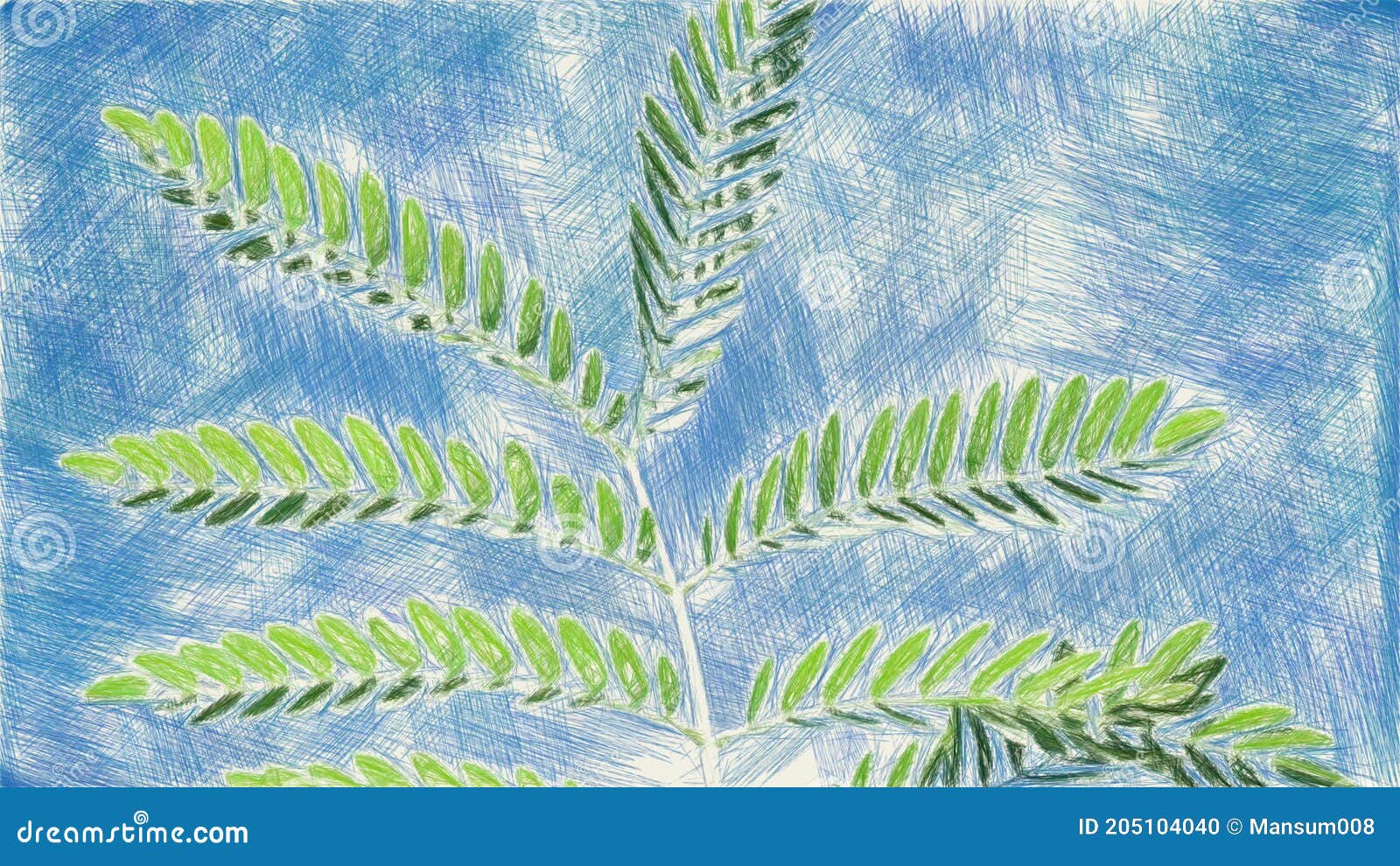Drawing Color of Green Leaf on Blue Color Stock Footage Video of
