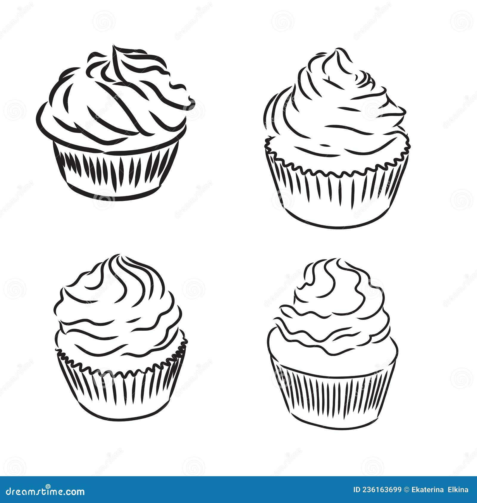 Hand drawn cupcake sketch. Sweet muffin with strawberry isolated on white  background. Vector illustration Stock Vector Image & Art - Alamy