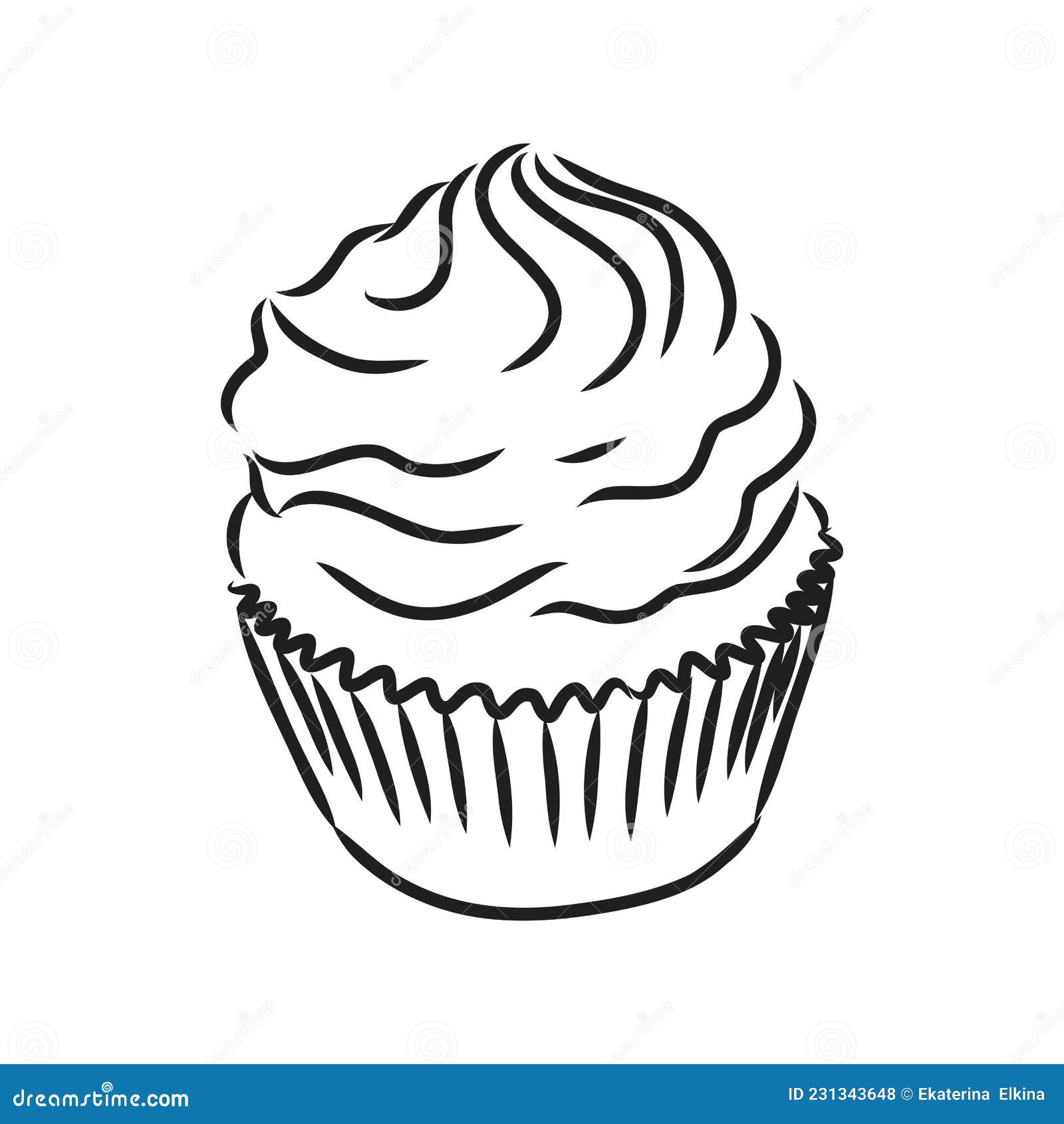 Cupcakes set. Lemon cupcake, cherry cupcake, raspberry cupcake and  chocolate cupcake. Sketch. Hand-drawn black and white illustration Stock  Vector | Adobe Stock