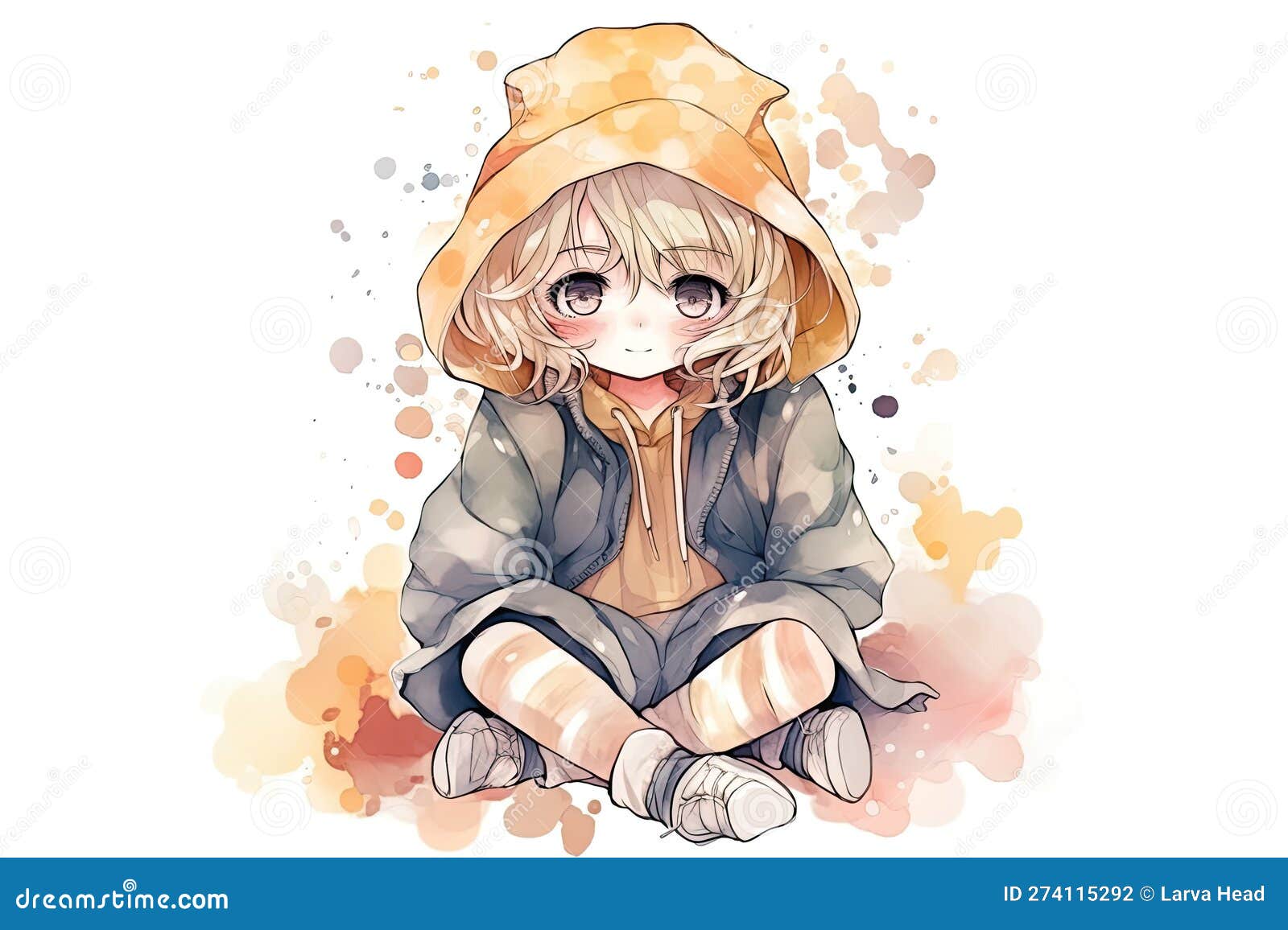 Cute Girl Anime Kawaii Watercolor Ilustration AI Generated Stock