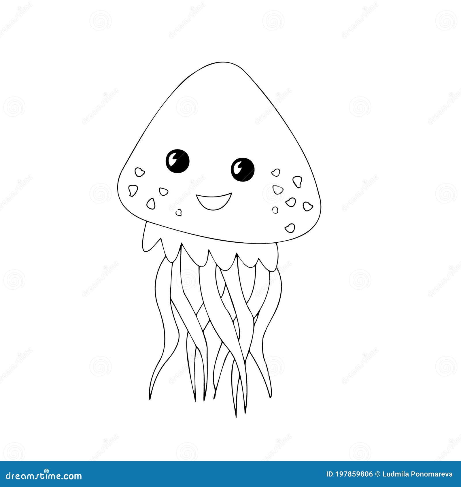 Drawing of Jellyfish with watercolor blue spot. graphic illustration of  jelly fish painted by black inks on isolated background. Sketch of ocean  underwater animal for icon or logo in outline style. 27875499