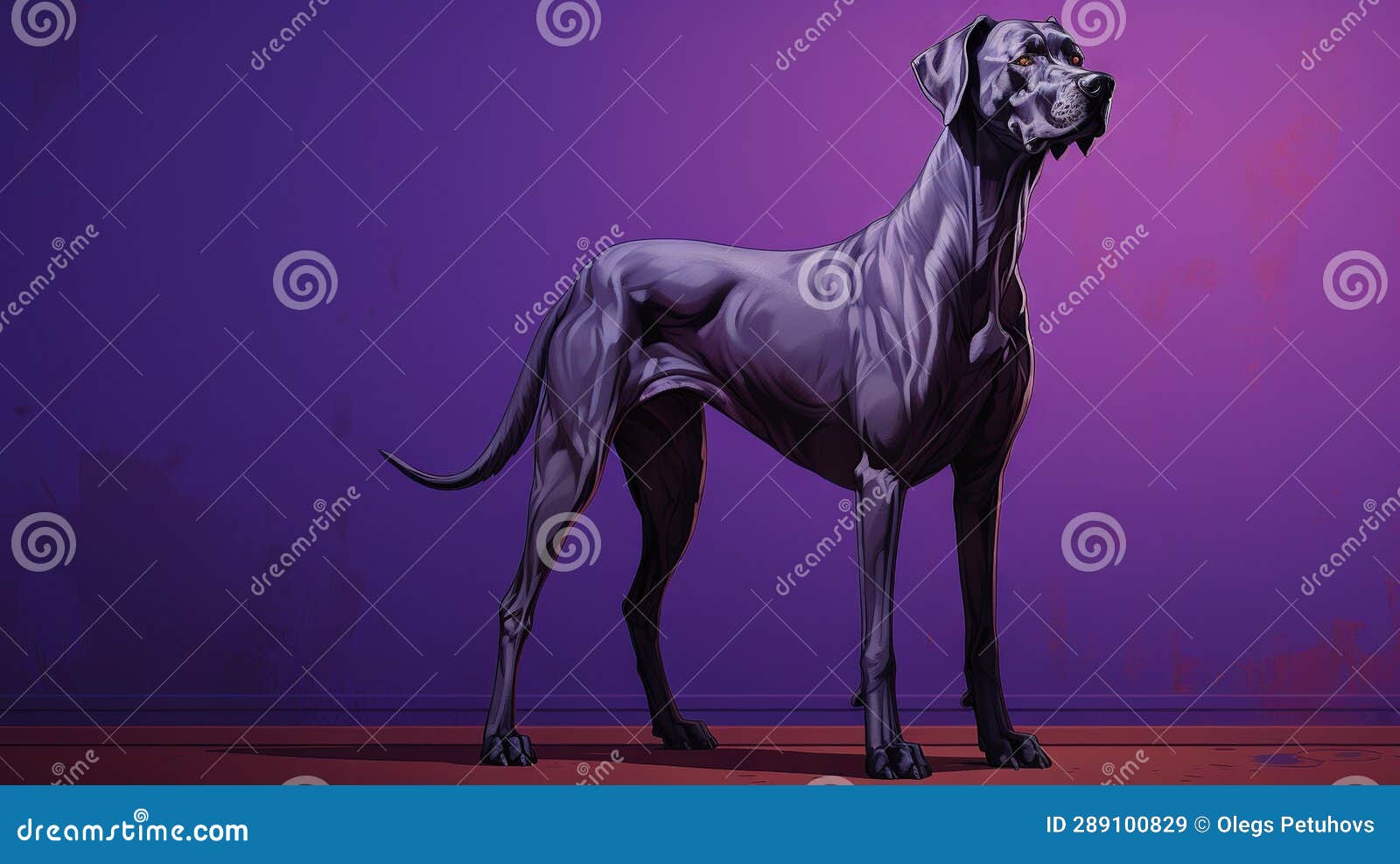 A Drawing of a Dog Standing in Front of a Purple Wall Stock