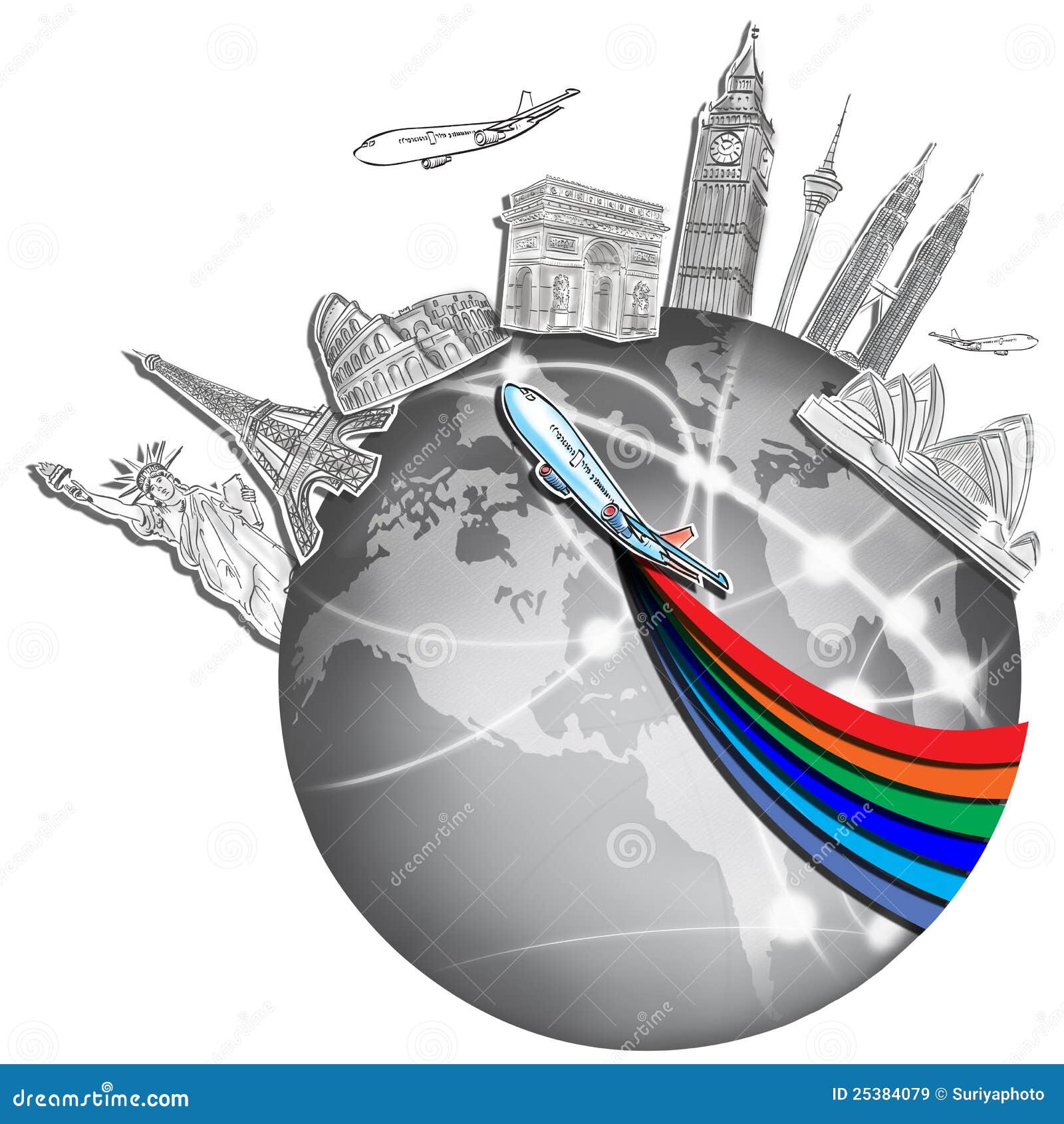 Drawing The Dream Travel Around The World Stock Drawing The Dream