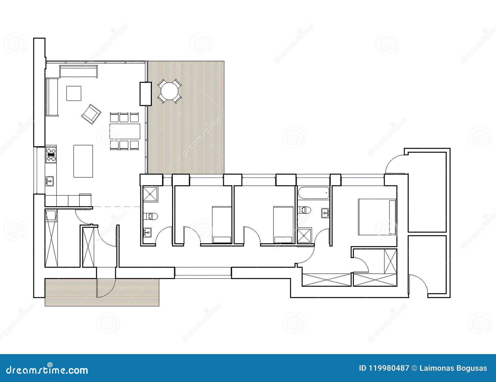 Drawing Floor Plan Of The Single Family House Stock Vector