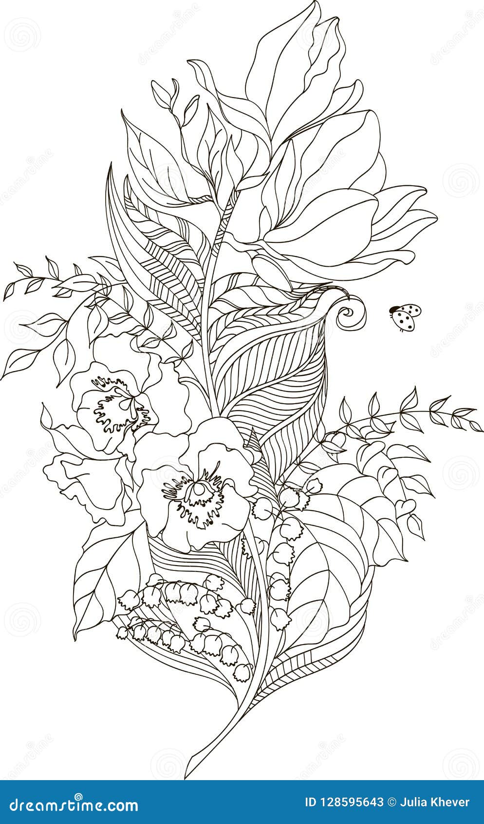 Drawing Flower Feather With Magnolia In Zentangle Style Stock Vector Illustration Of Geometric Design