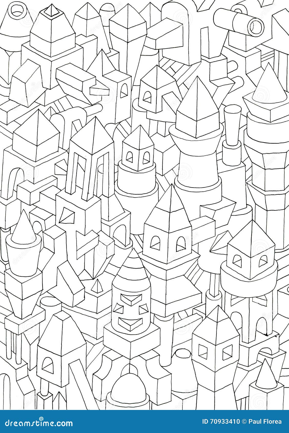drawing of geometric forms on a paper, 