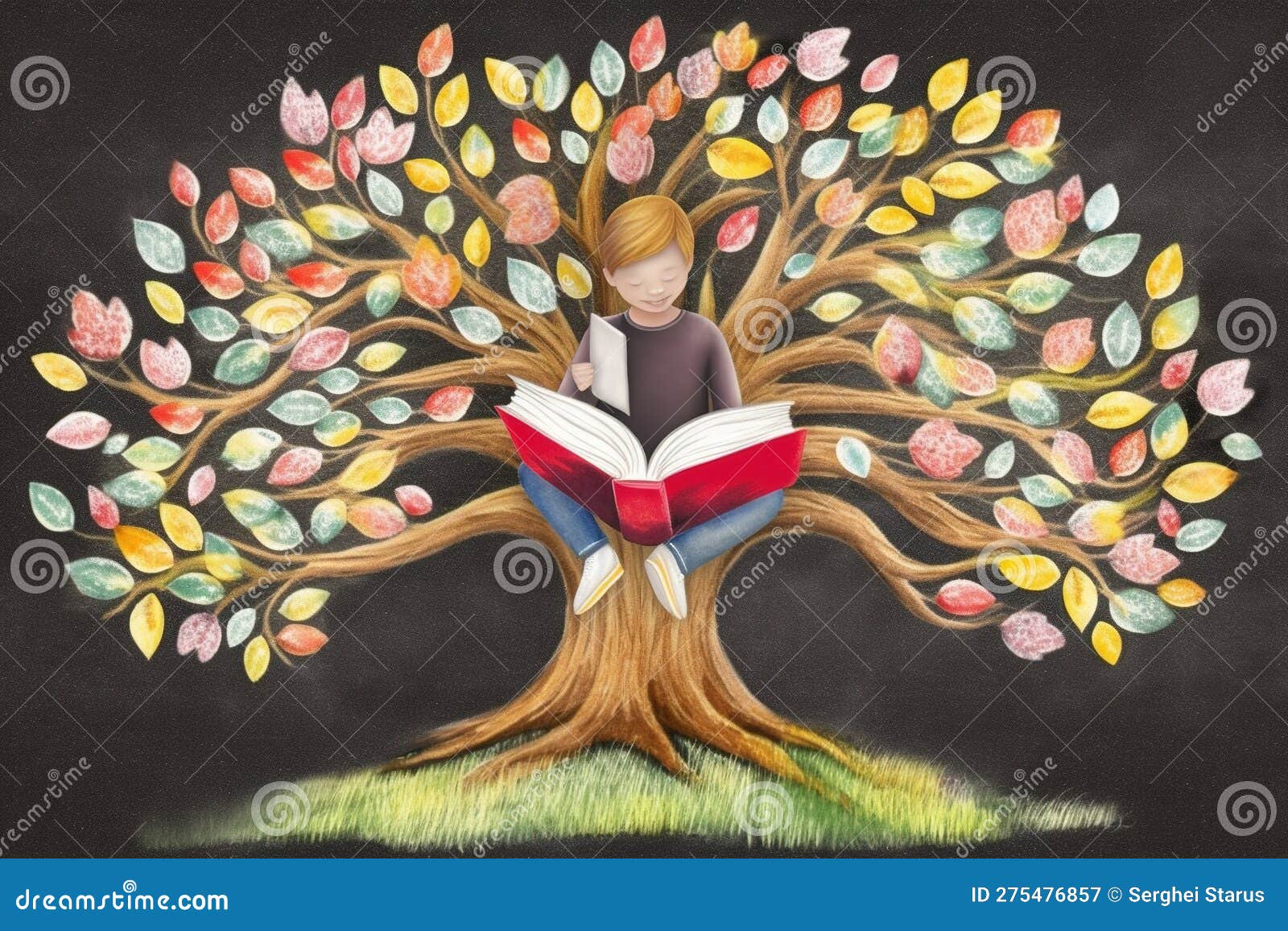 how to draw a girl reading a book under a tree
