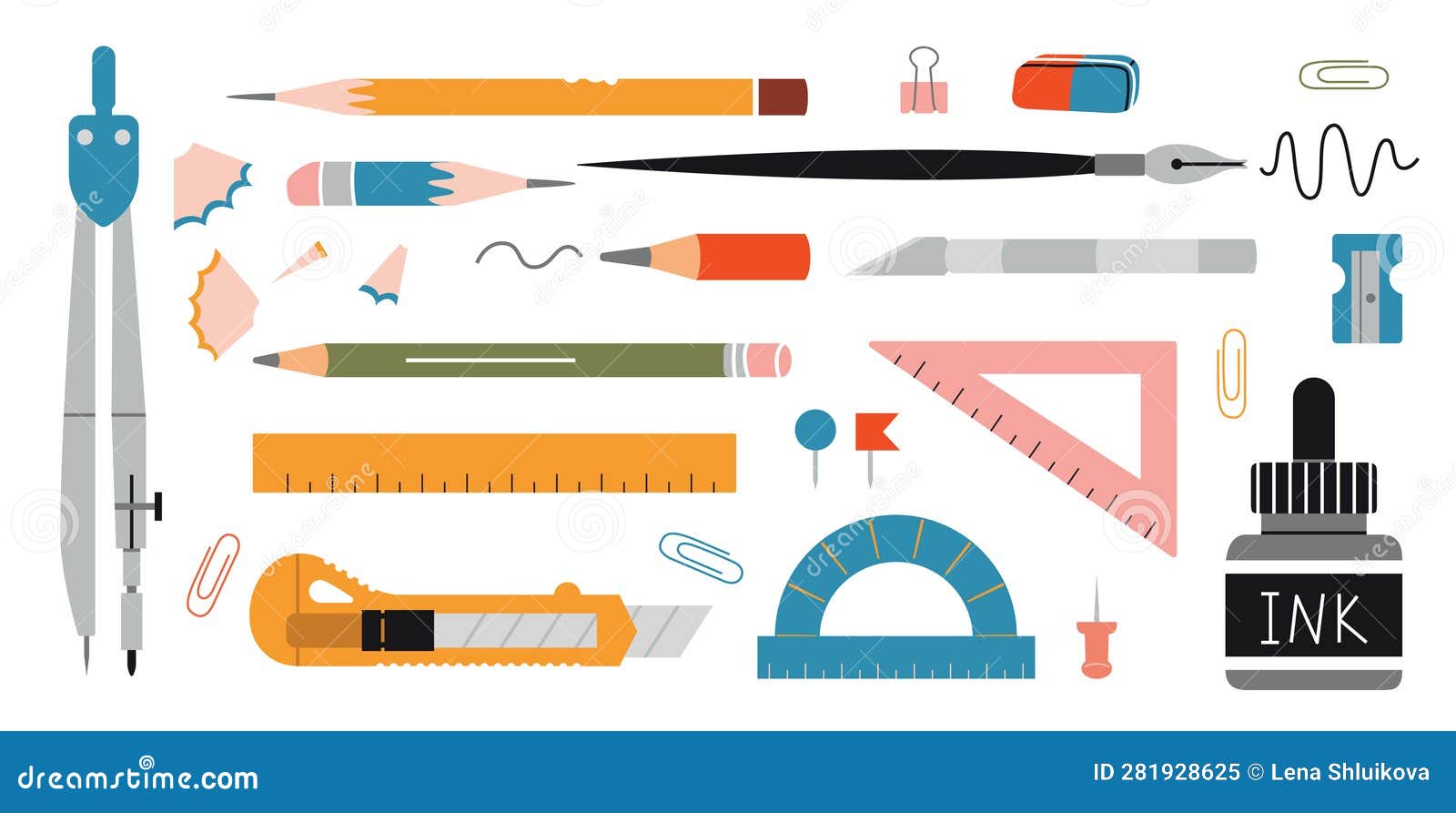 Drawing and Graphics Tools Set, Cartoon Style. Mechanical Drawing Supplies  Like Compasses, Ruler and Pencils Stock Vector - Illustration of cute,  funny: 281928625