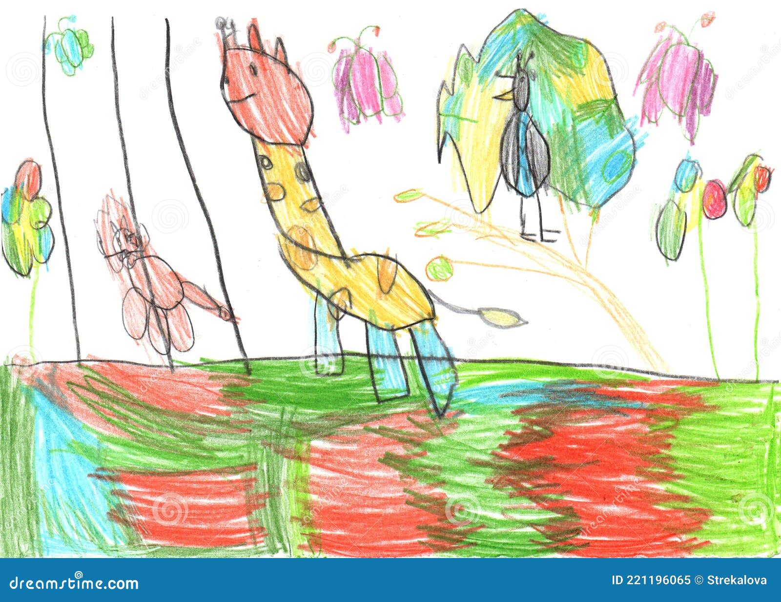 Drawing of Happy Animals on Warm Summer Day. Pencil Art in Childish Style Stock Image - Image of crayon, cheerful: 221196065 Drawing of Happy Animals on Warm Summer Day. Pencil Art in Childish Style Stock Image - Image of crayon, cheerful: 221196065
