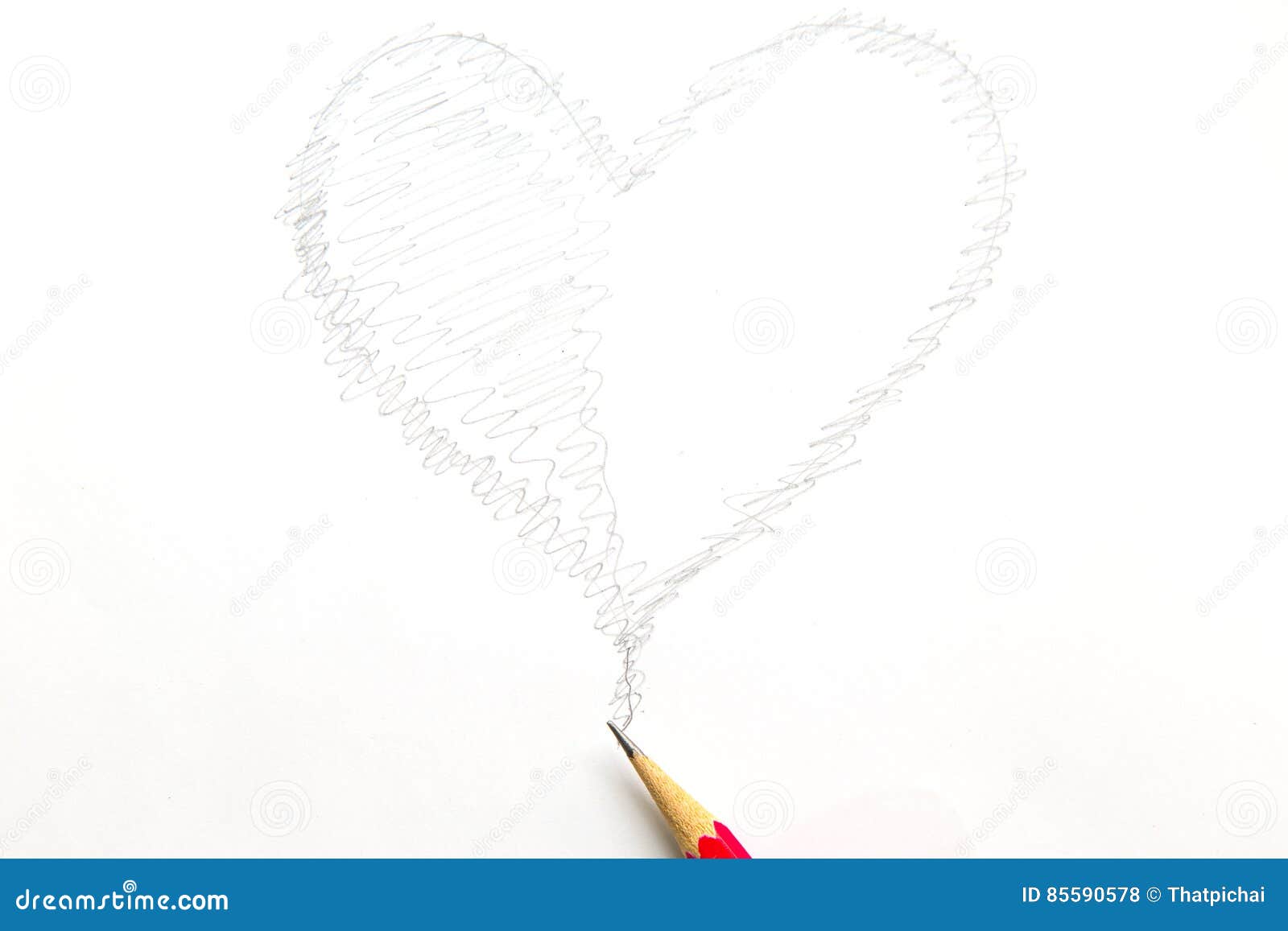 Drawing Heart Shape with Pencil Isolated on White Background Stock