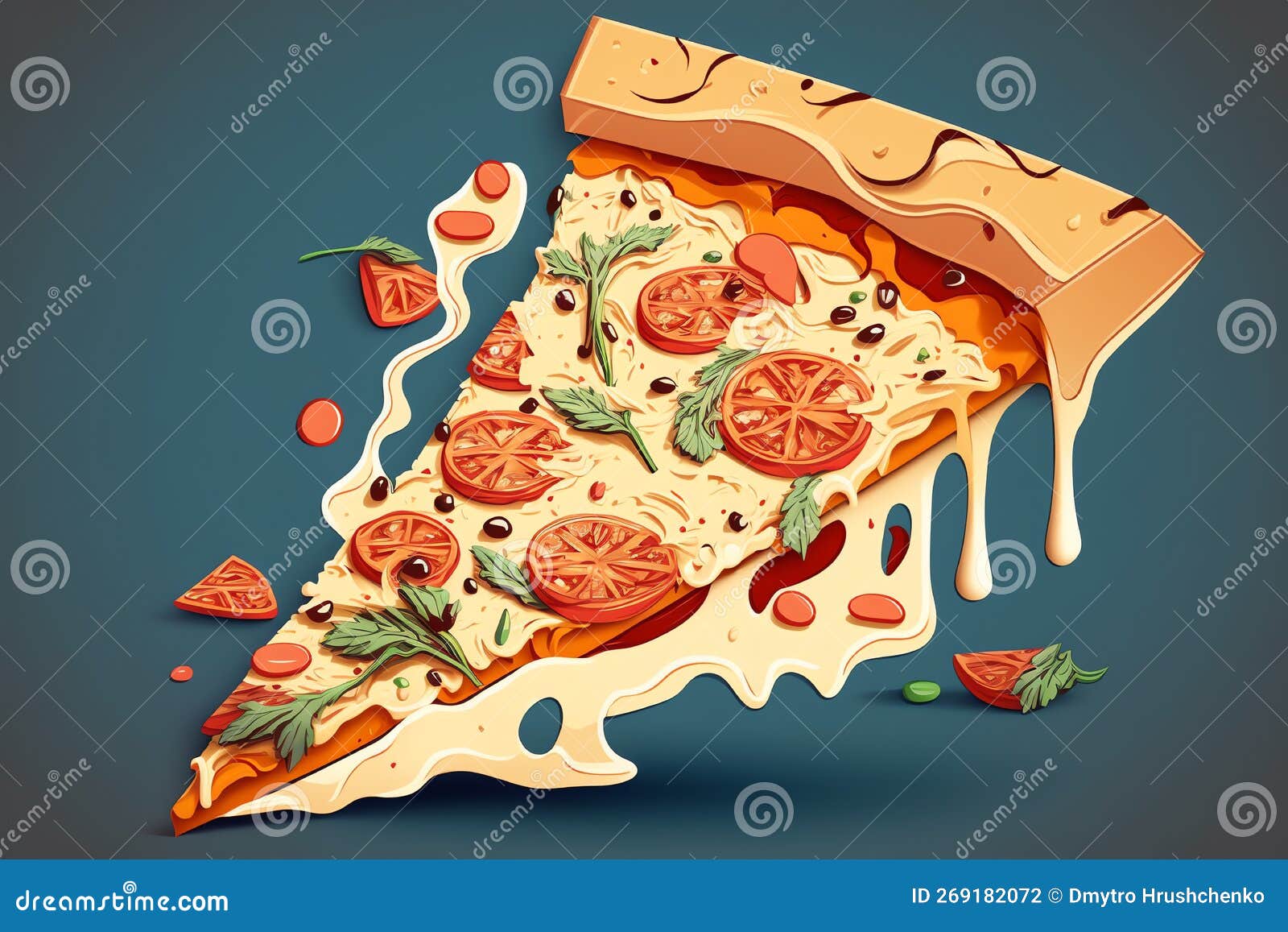 Drawing Hot Pizza Slice with Melting Cheese. Generative AI Stock