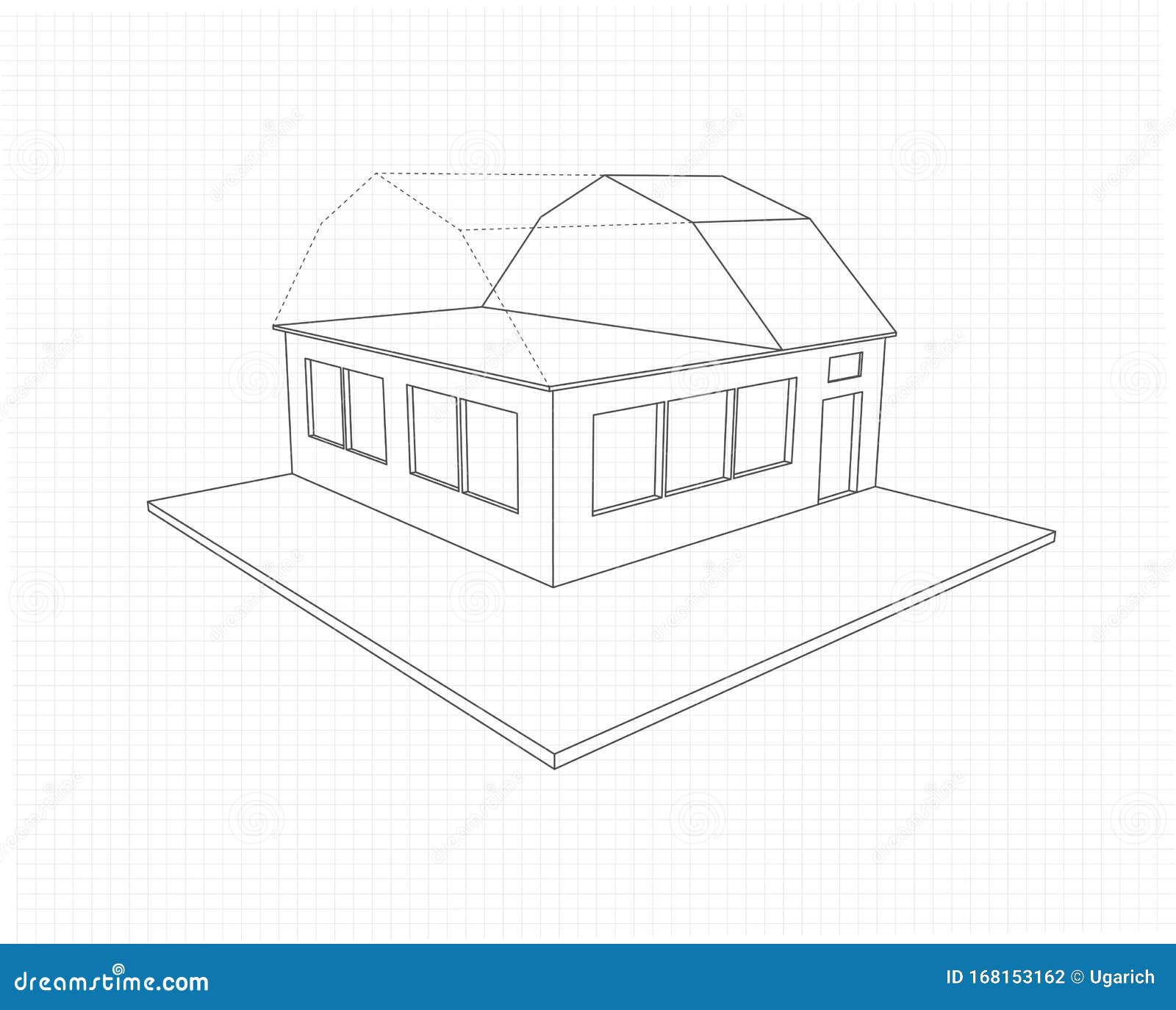 Drawing House Cottage Hidden Lines X Ray Roof Stock Vector
