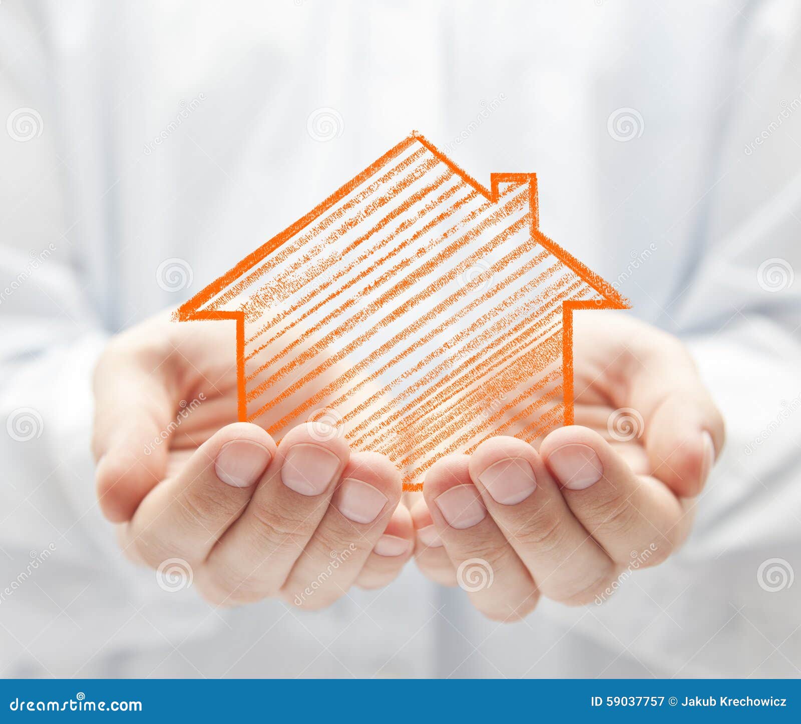 Drawing house in hands stock image. Image of chalk, insurance 59037757