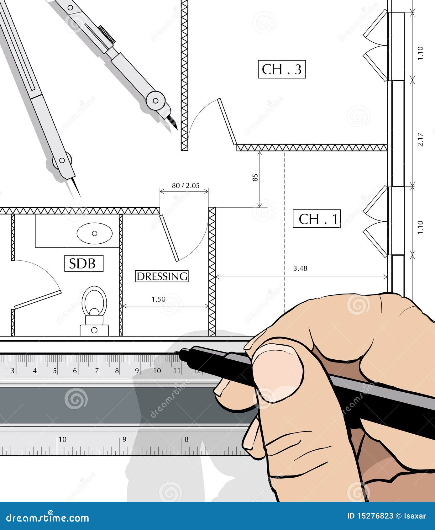  Drawing  an house  plan  stock vector Illustration of doors 