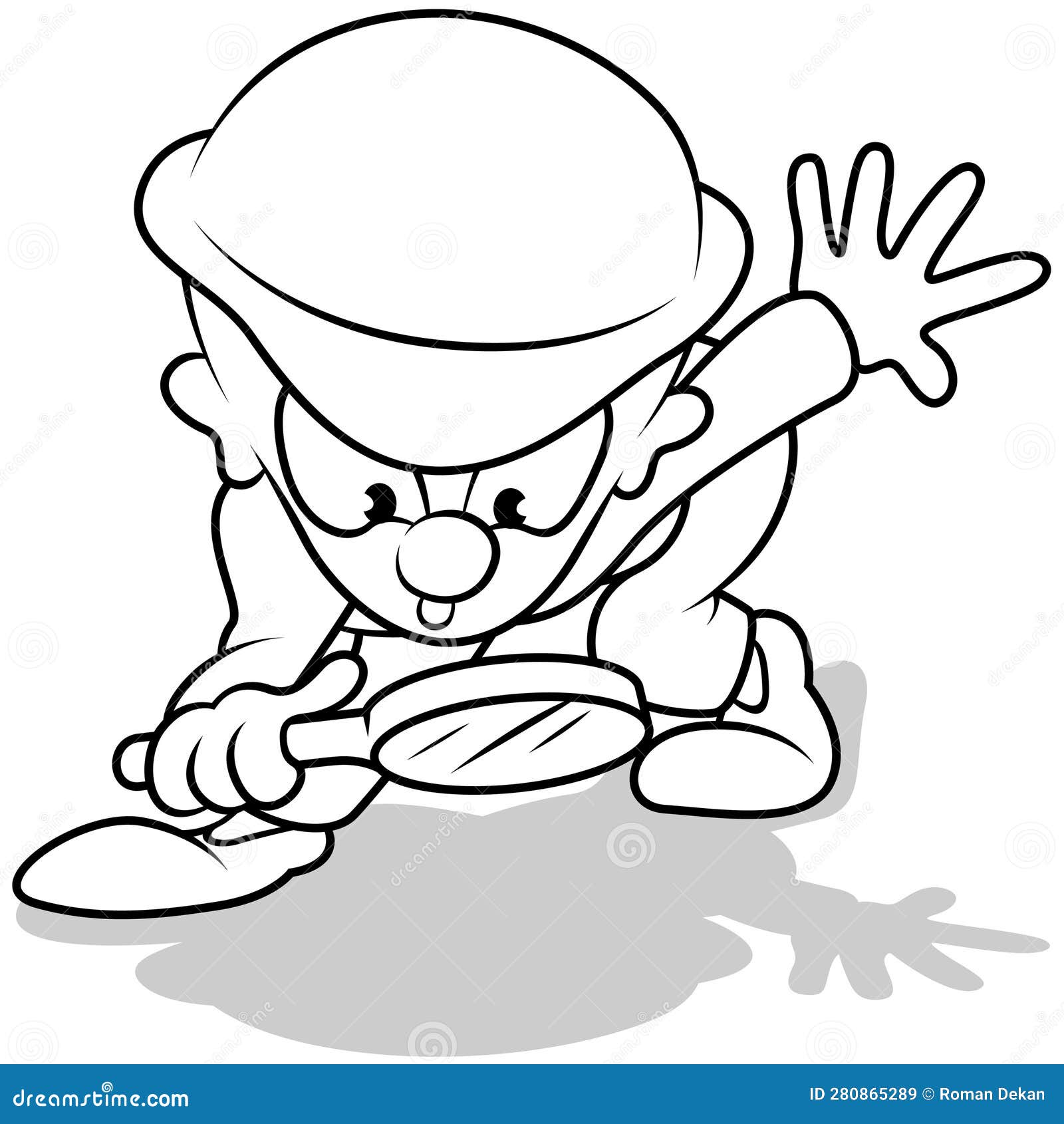 Drawing of an Investigating Detective with a Magnifying Glass in His